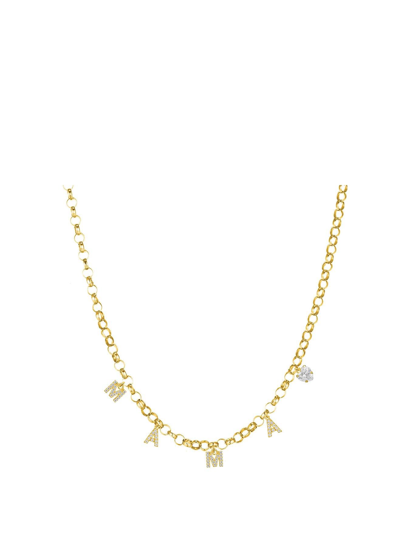 The Love Collection Gold Plated Sterling Silver Mama CZ Charm Necklace