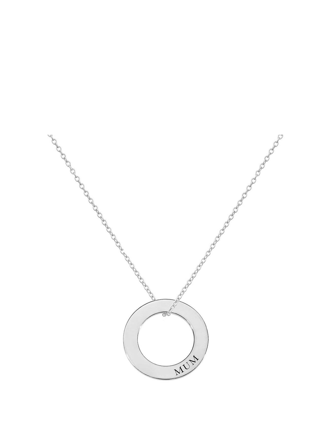 The Love Collection Sterling Silver Disc Mum Pendant Necklace