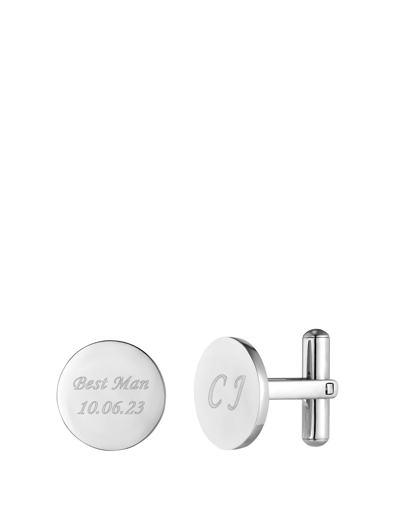 undefined Stainless steel men's personalised round cufflinks