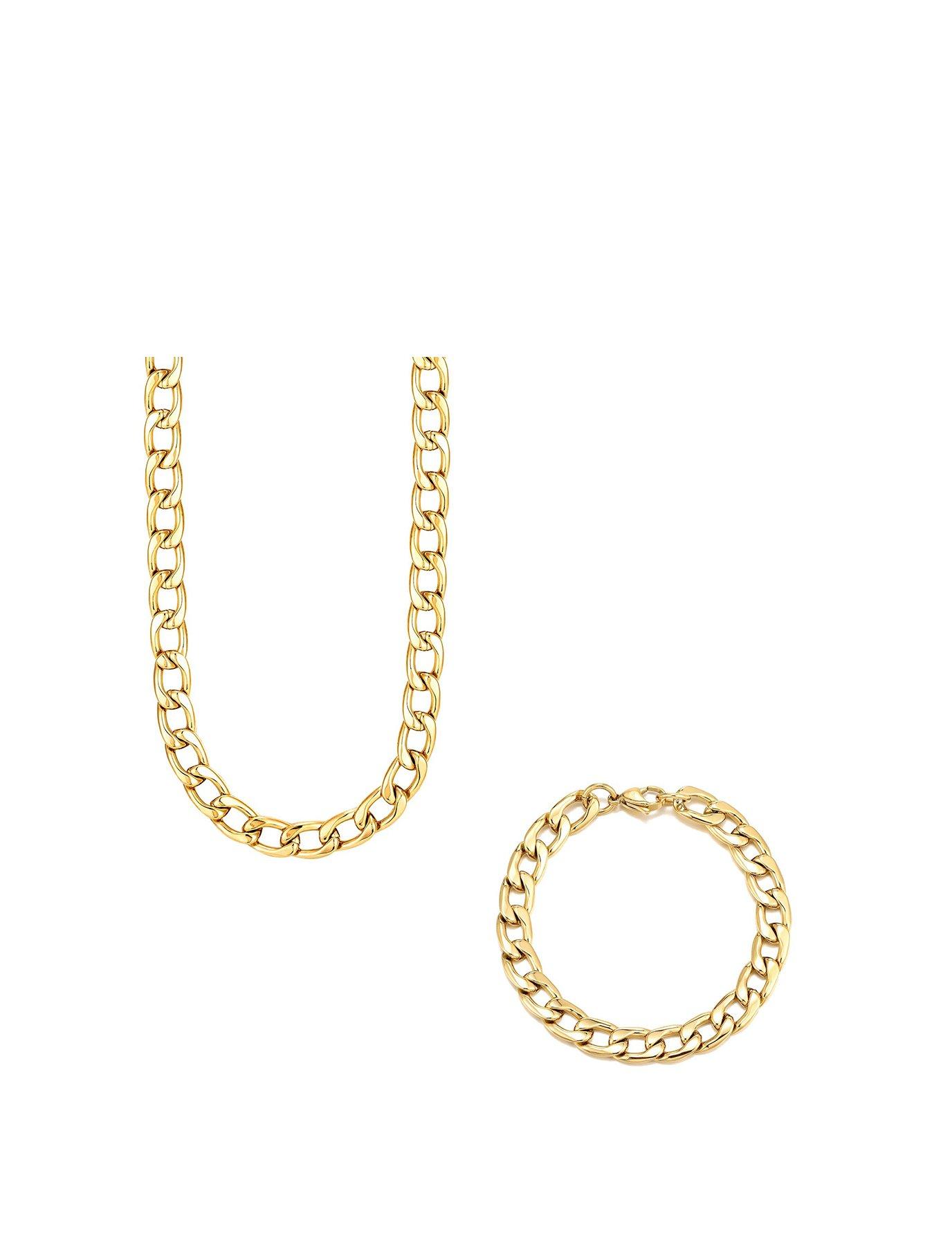 undefined Gold Plated Chunky Steel Curb Chain and Bracelet Set