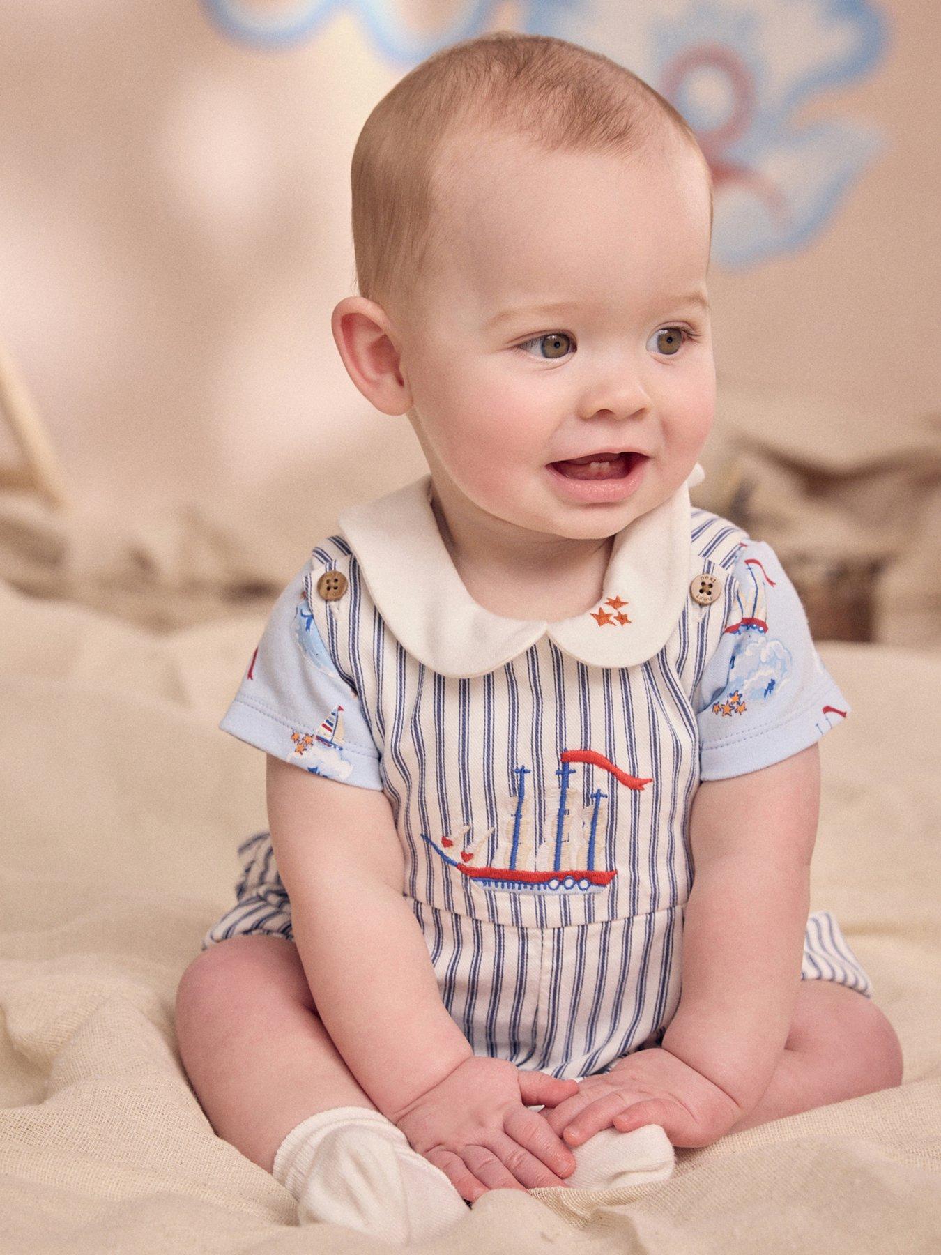 undefined Baby Boys Boat Print Crop Dungaree - Multi