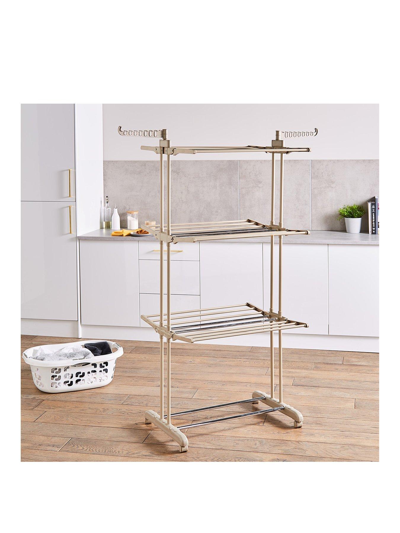 Tower 4 Tier Foldable Clothes Airer with Wheels, Latte
