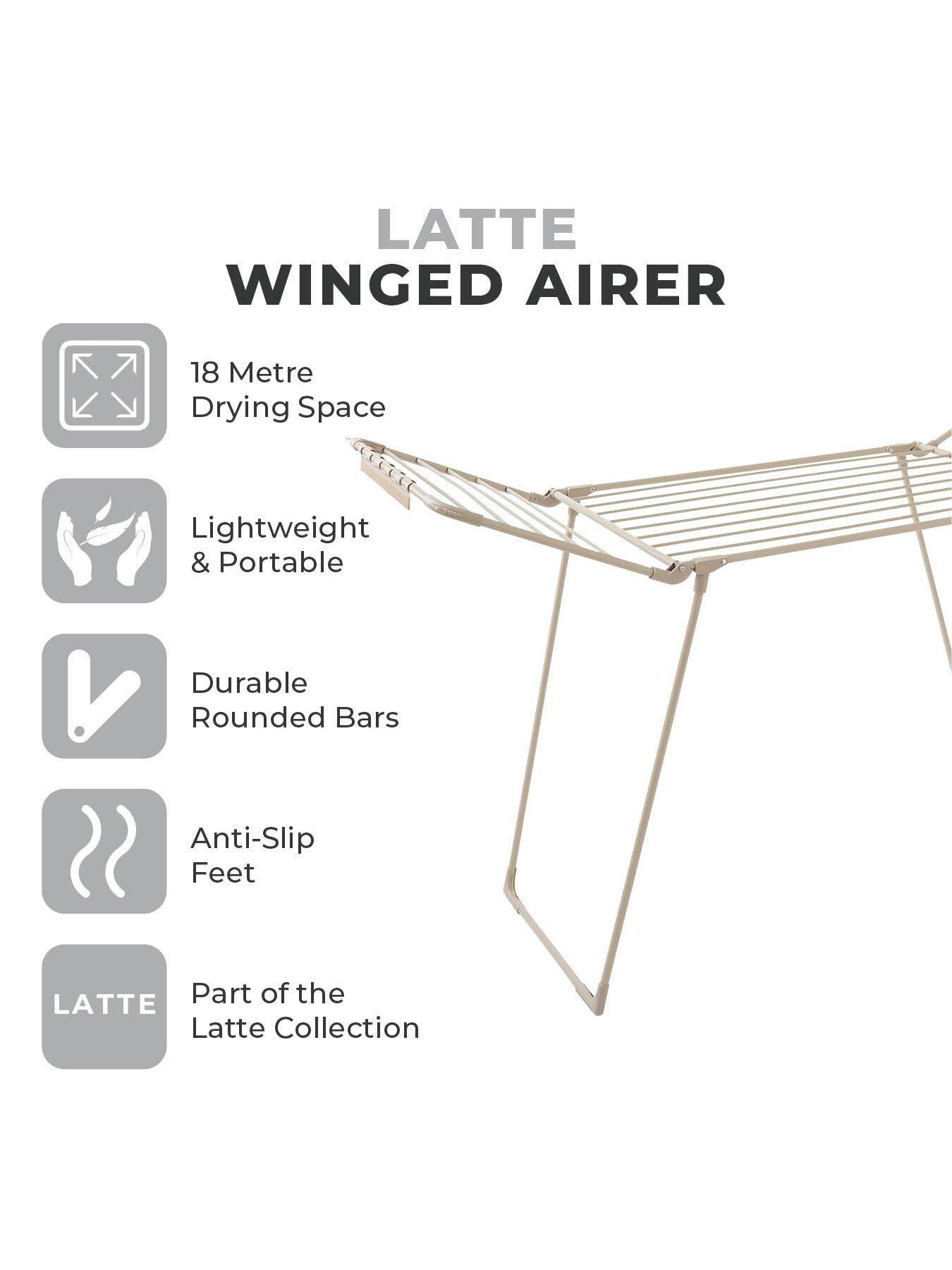 Image 2 of 6 of Tower Winged Foldable Clothes Airer, Anti-Slip Feet, Latte