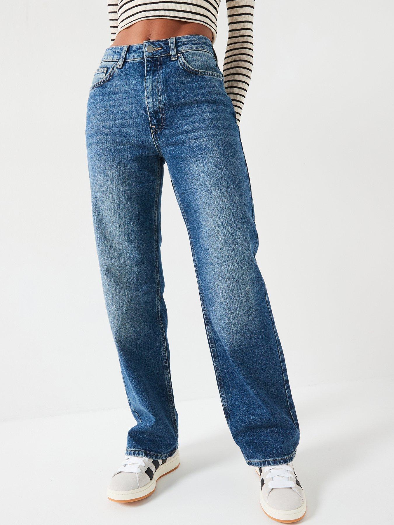 undefined Short High Waist Wide Jeans - Mid Wash