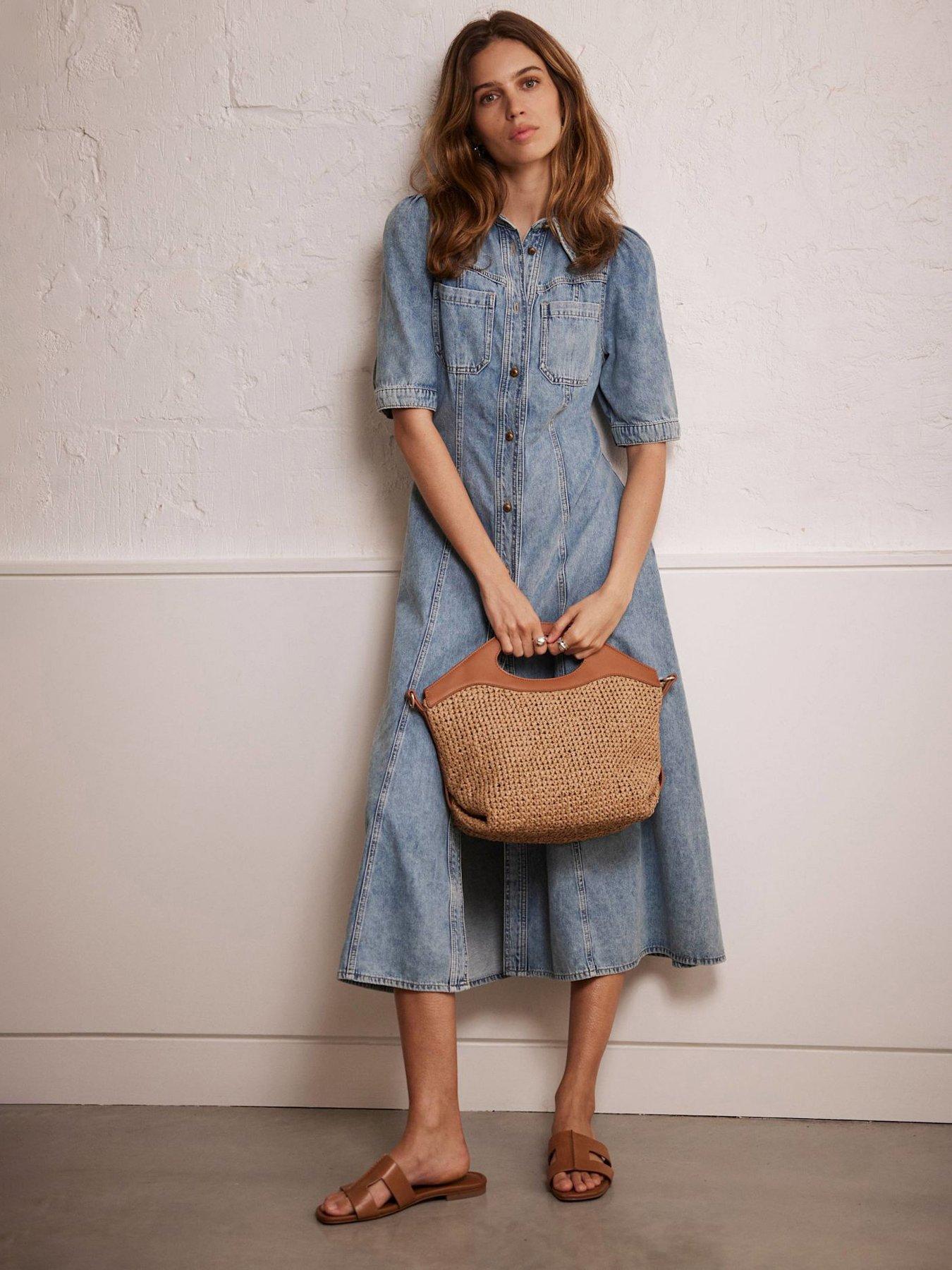 undefined Denim Midi Shirt Dress - Blue