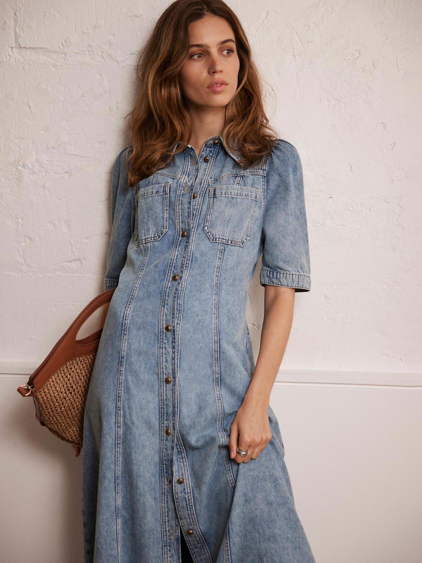 Image 2 of 6 of Mint Velvet Denim Midi Shirt Dress - Blue