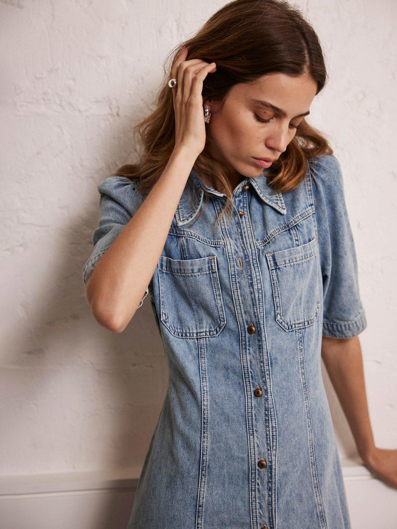 Image 4 of 6 of Mint Velvet Denim Midi Shirt Dress - Blue
