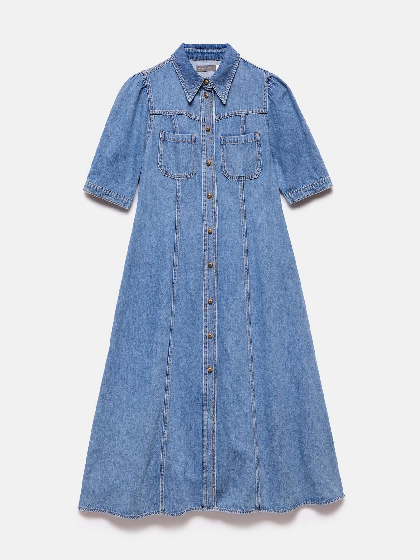 Image 6 of 6 of Mint Velvet Denim Midi Shirt Dress - Blue