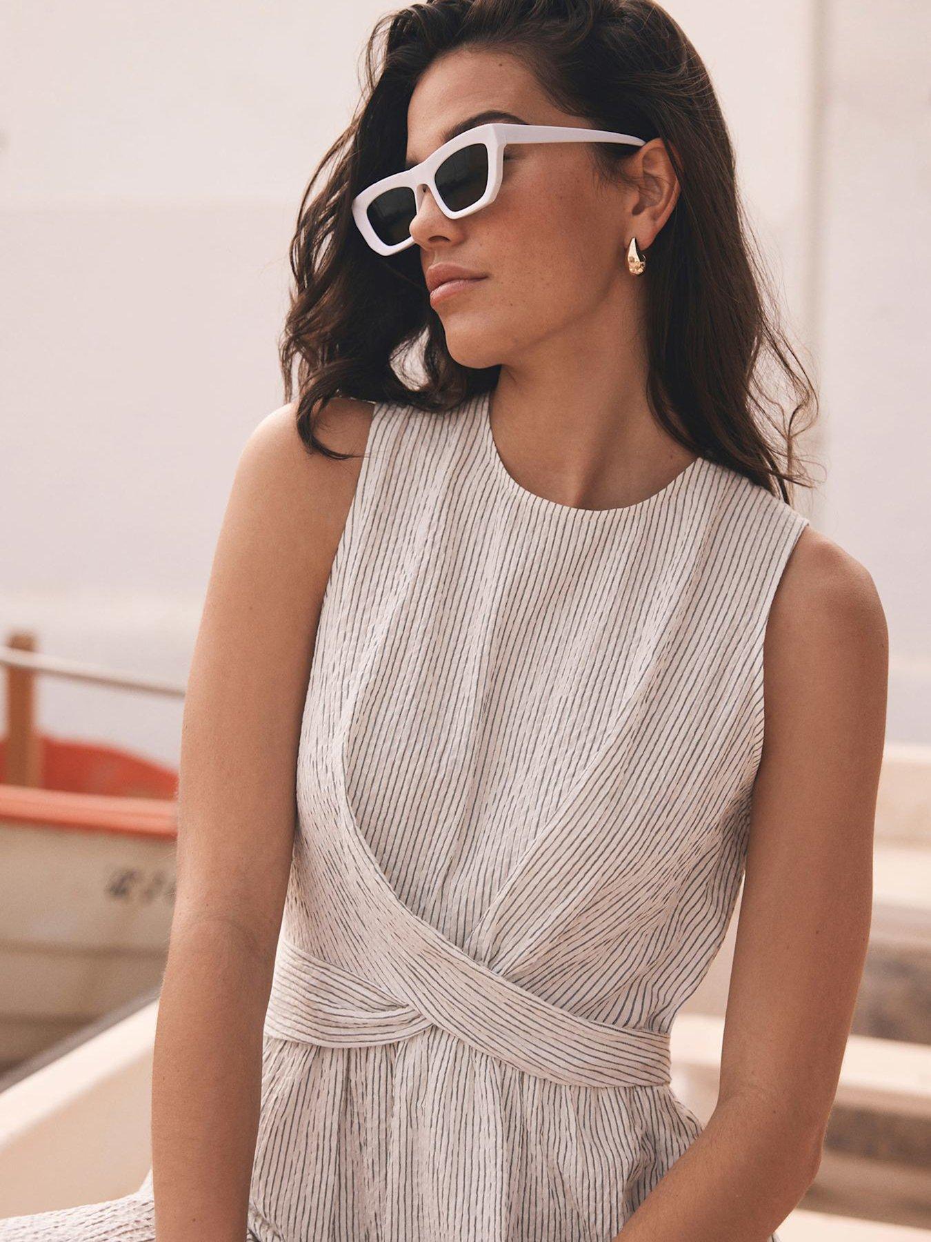 Image 3 of 4 of Mint Velvet Neutral Striped Midi Dress - Beige