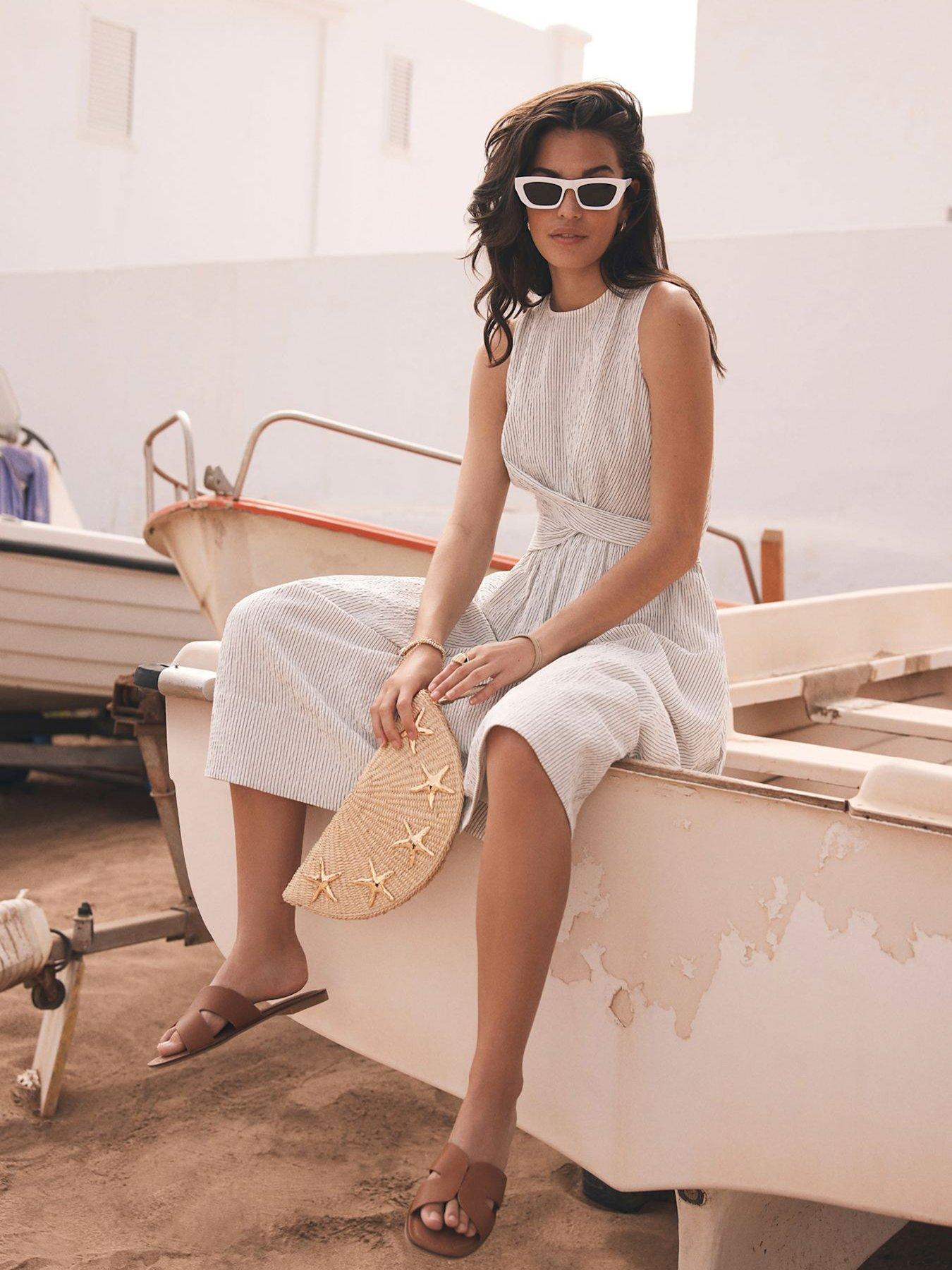 Image 4 of 4 of Mint Velvet Neutral Striped Midi Dress - Beige