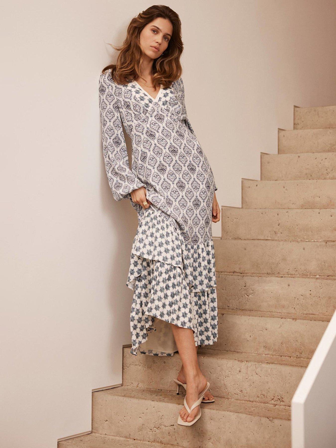 Mint Velvet Geometric Print Midi Dress - Blue | Very