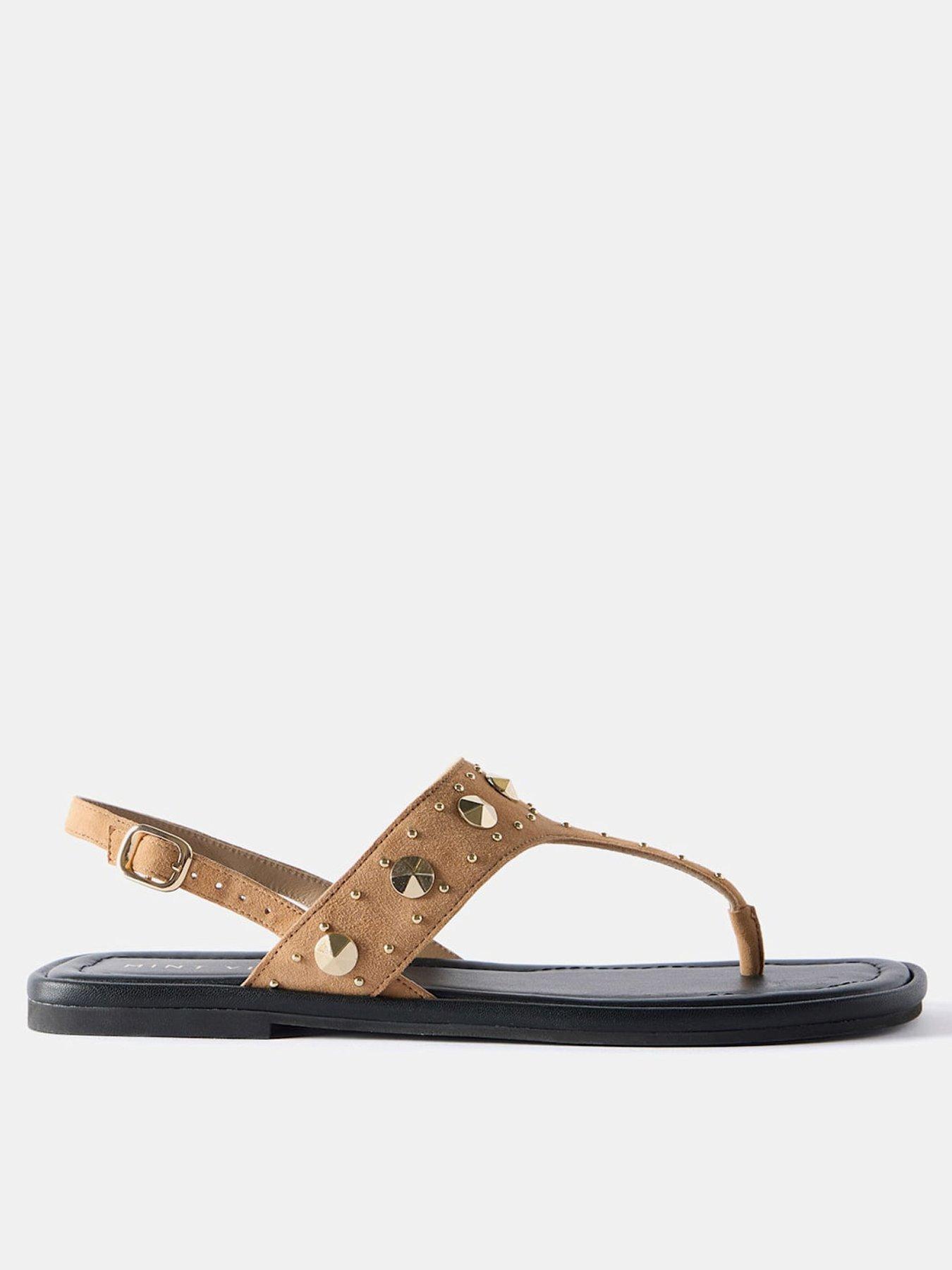undefined Tan Studded Sling Back Flat Sandals - Brown