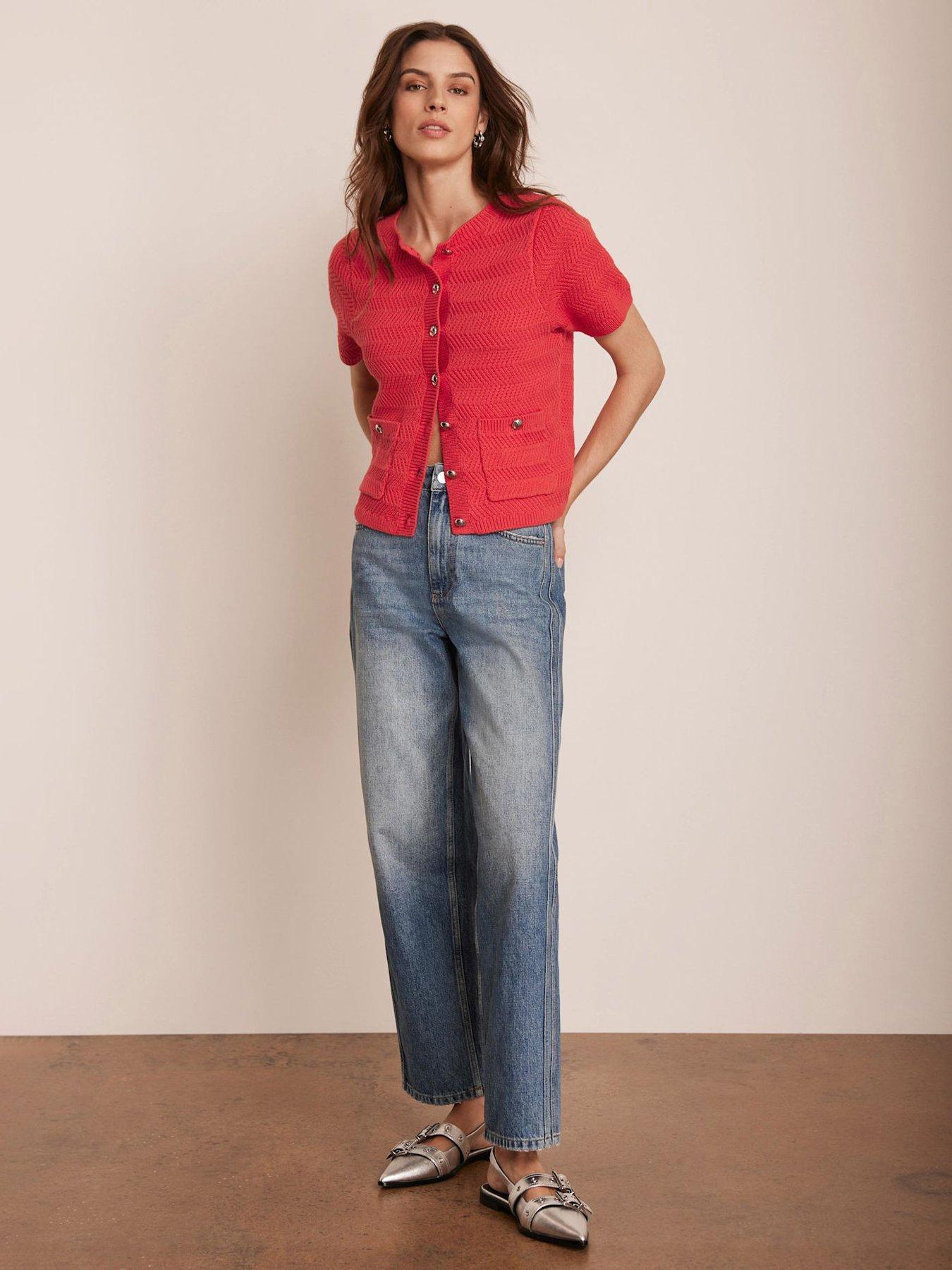Mint Velvet Cotton Textured Top - Red | Very