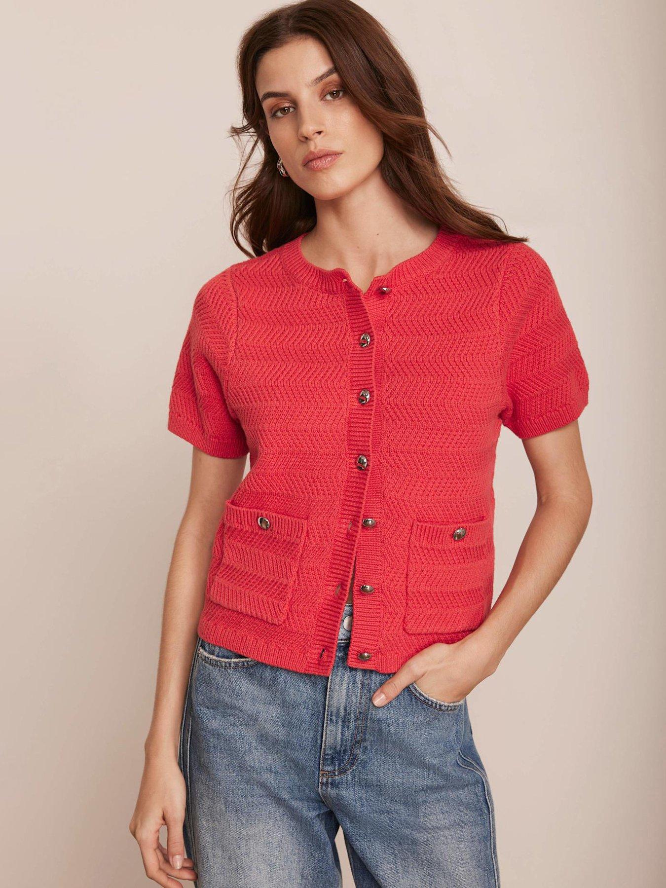 Mint Velvet Cotton Textured Top - Red | Very