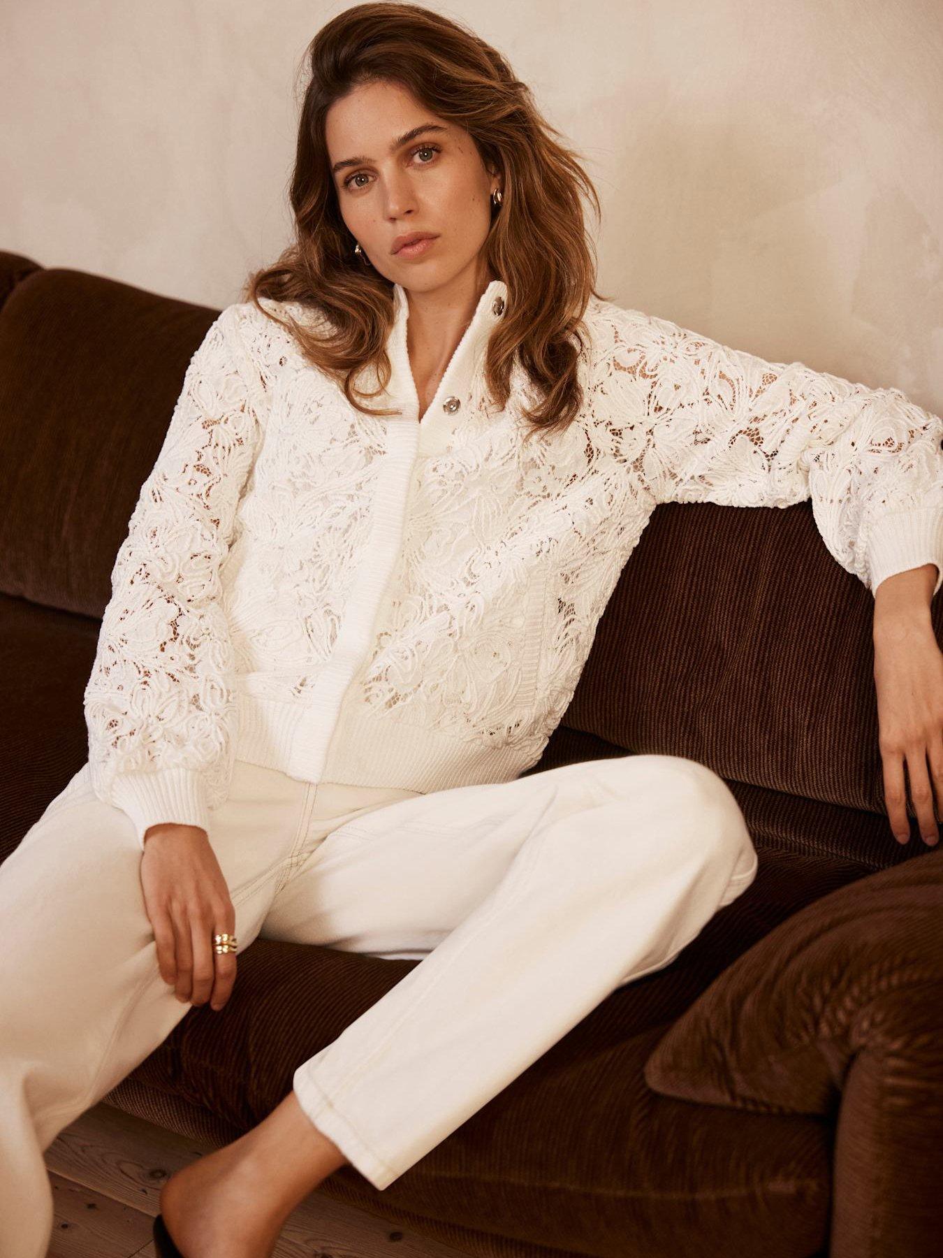 美品☆LACE COMBI HALF SLEEVE JACKET SHIRT Women Short Lace Wrap 