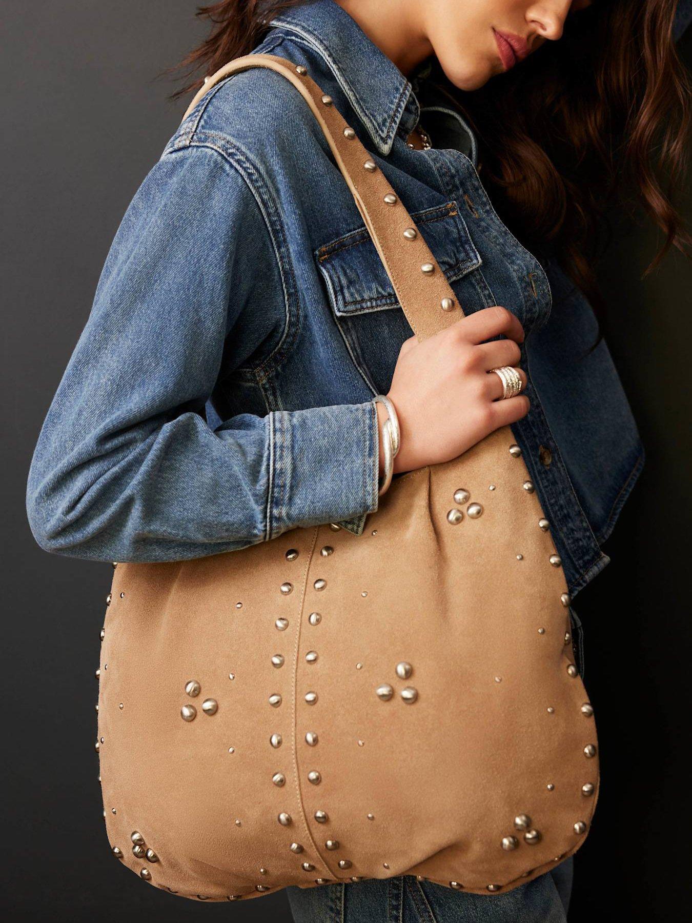 Image 2 of 5 of Mint Velvet Neutral Suede Studded Bag - Beige