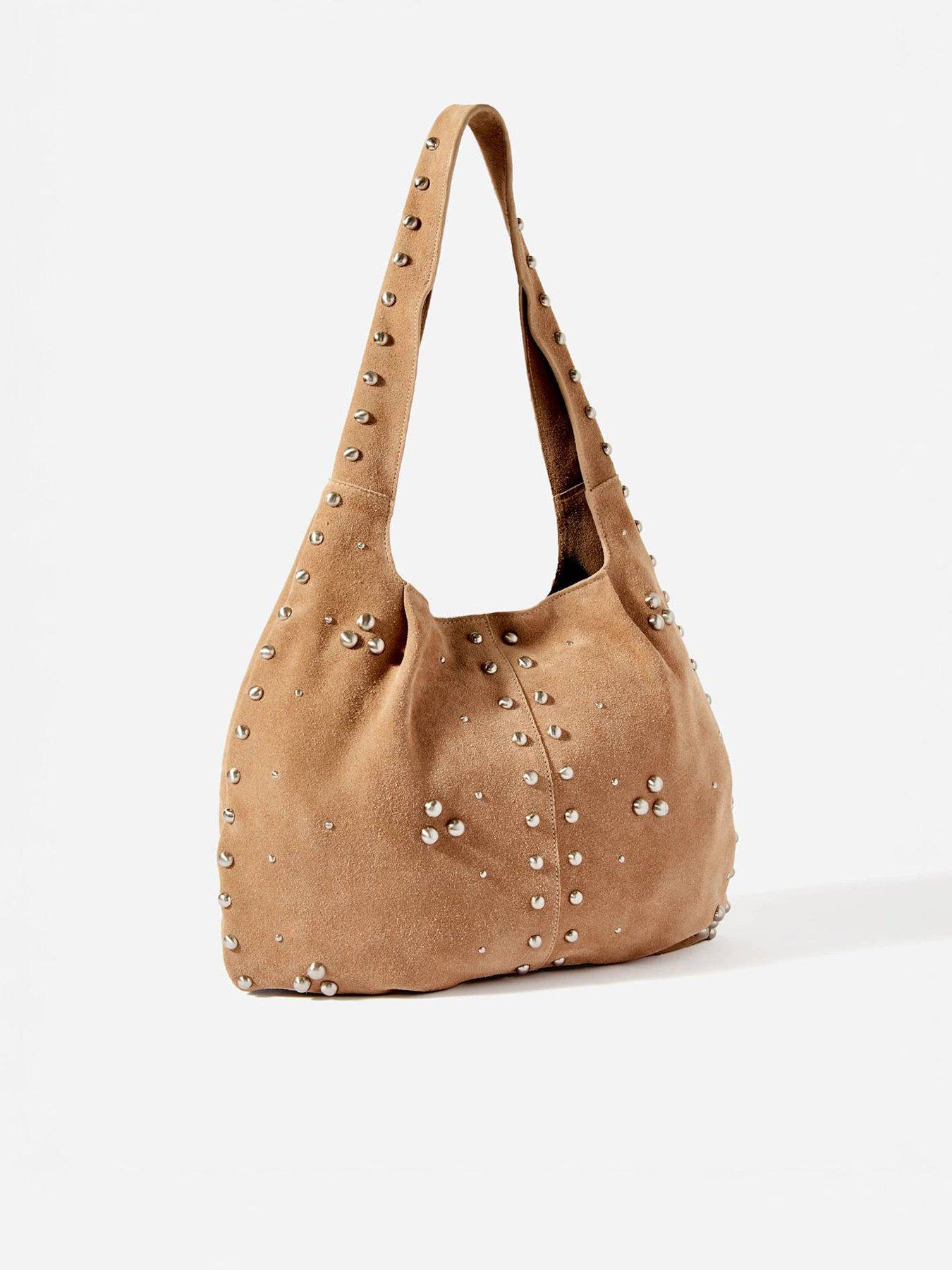 Image 3 of 5 of Mint Velvet Neutral Suede Studded Bag - Beige