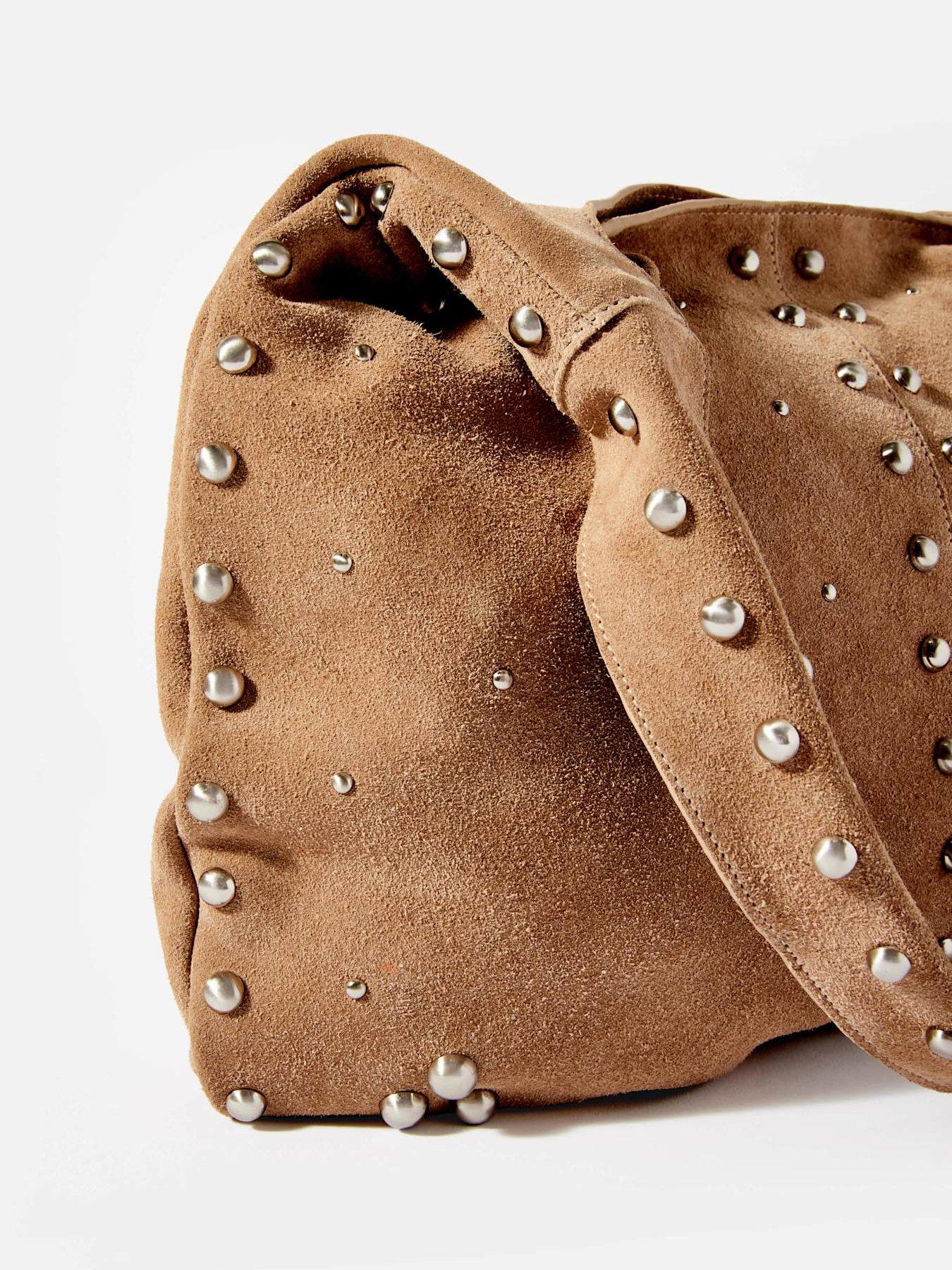 Image 4 of 5 of Mint Velvet Neutral Suede Studded Bag - Beige