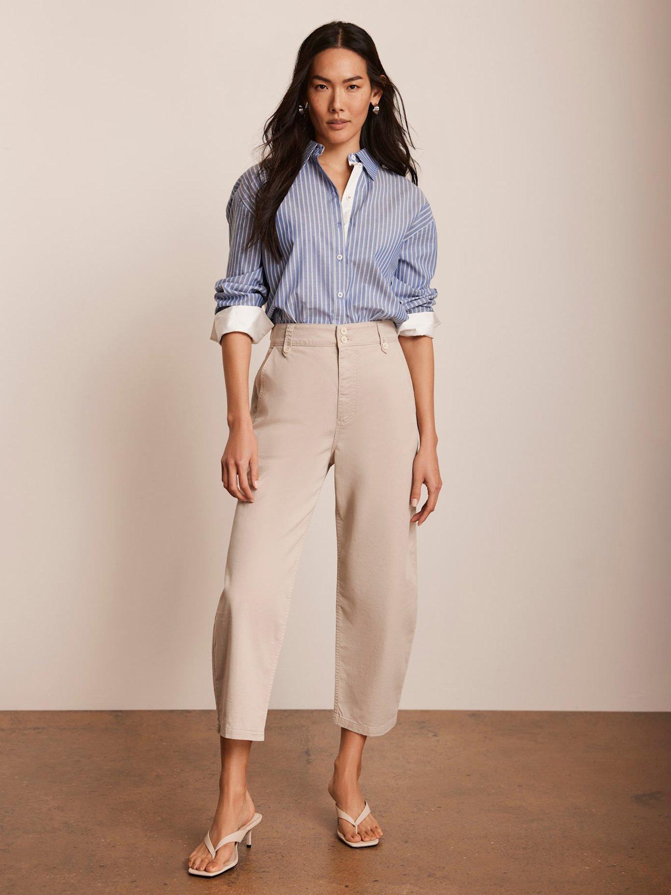 Image 1 of 6 of Mint Velvet Neutral Barrel Leg Chino Trousers - Beige