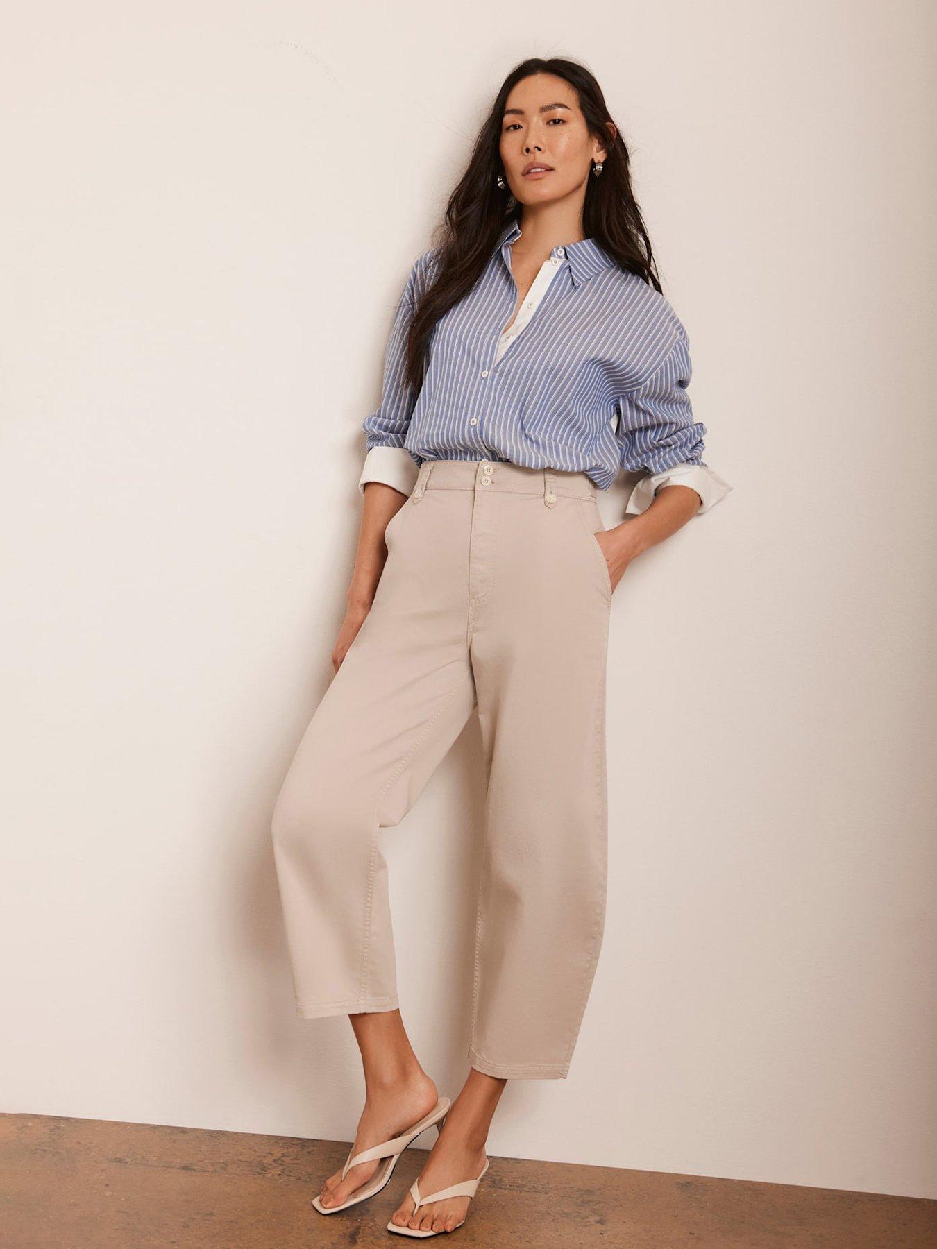 Image 2 of 6 of Mint Velvet Neutral Barrel Leg Chino Trousers - Beige