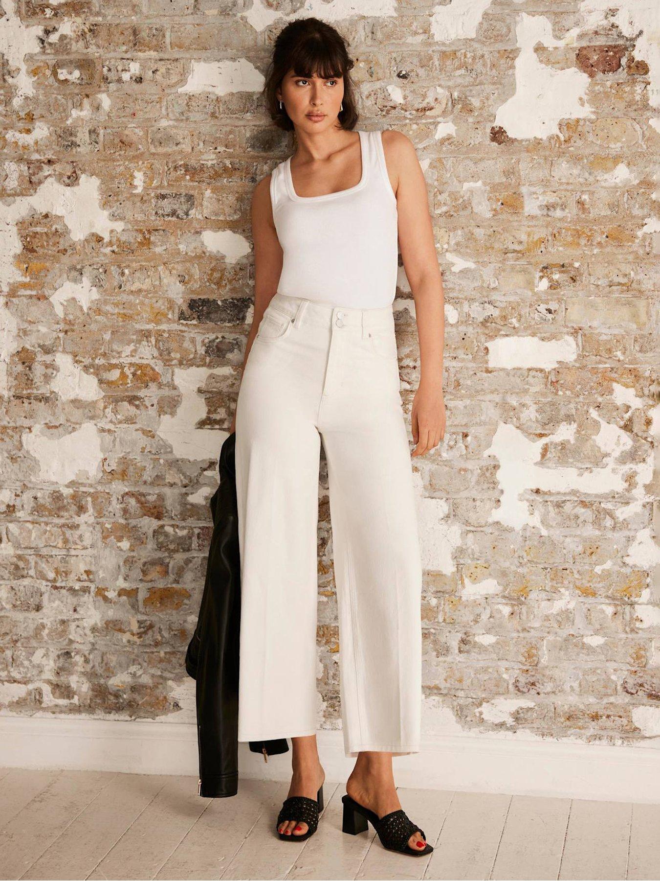 undefined Cropped Wide Jeans - White