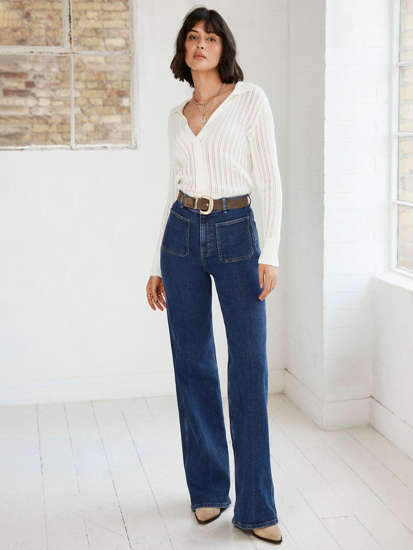 undefined Indigo Relaxed Straight Patch Pocket Jeans - Blue