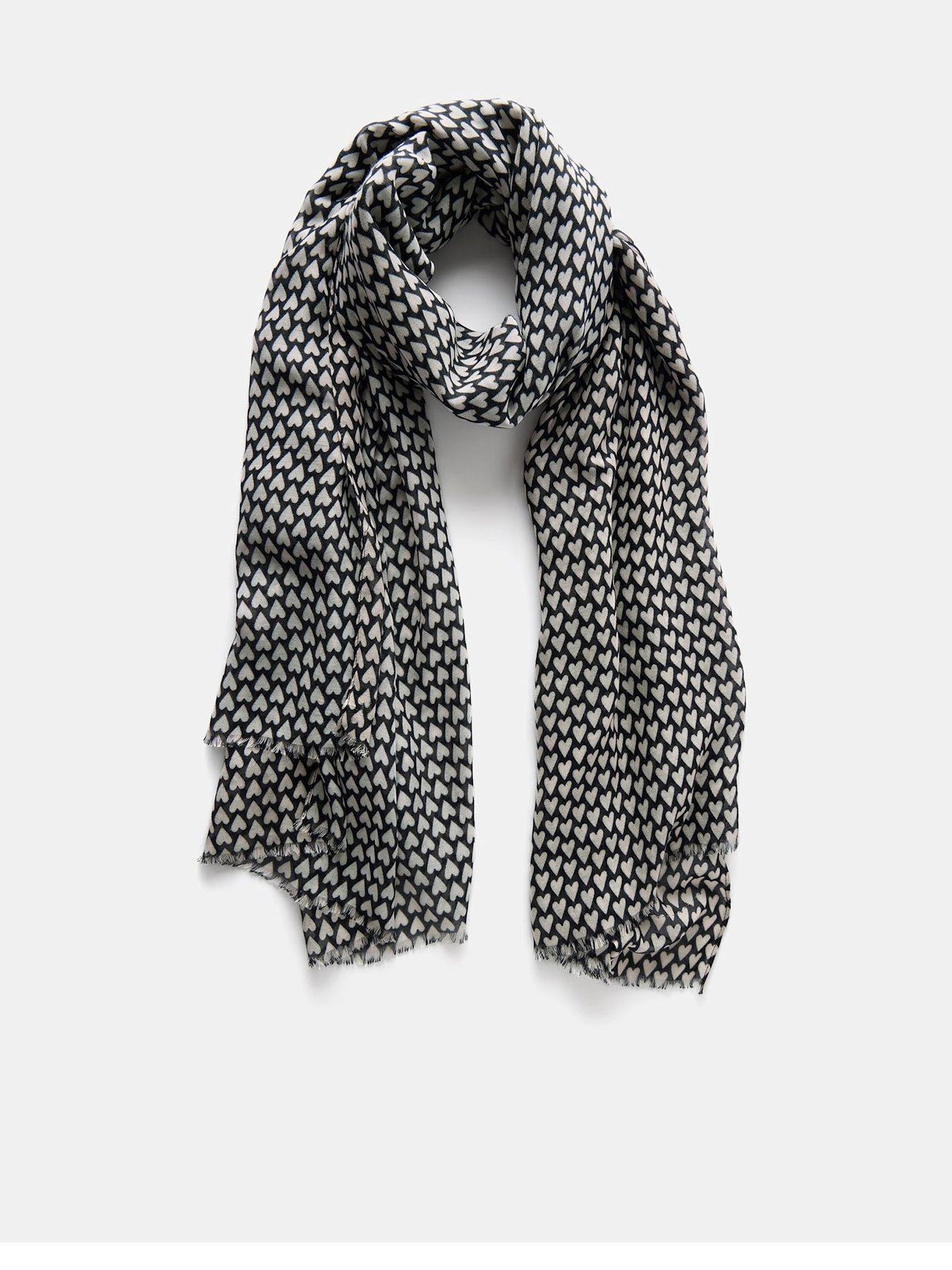 undefined Black Heart Print Lightweight Scarf - Cream
