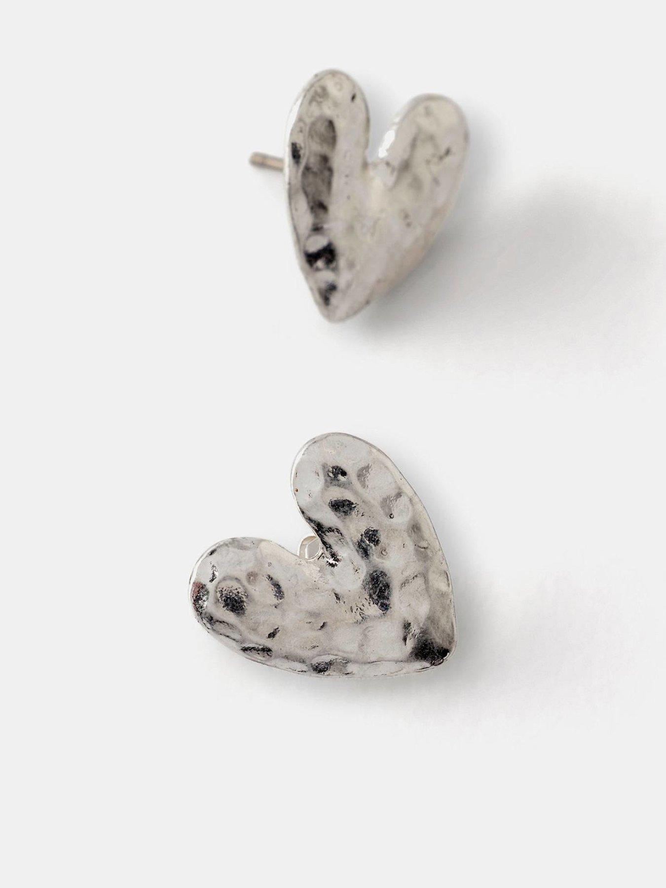 undefined Silver Tone Heart Stud Earrings - Silver