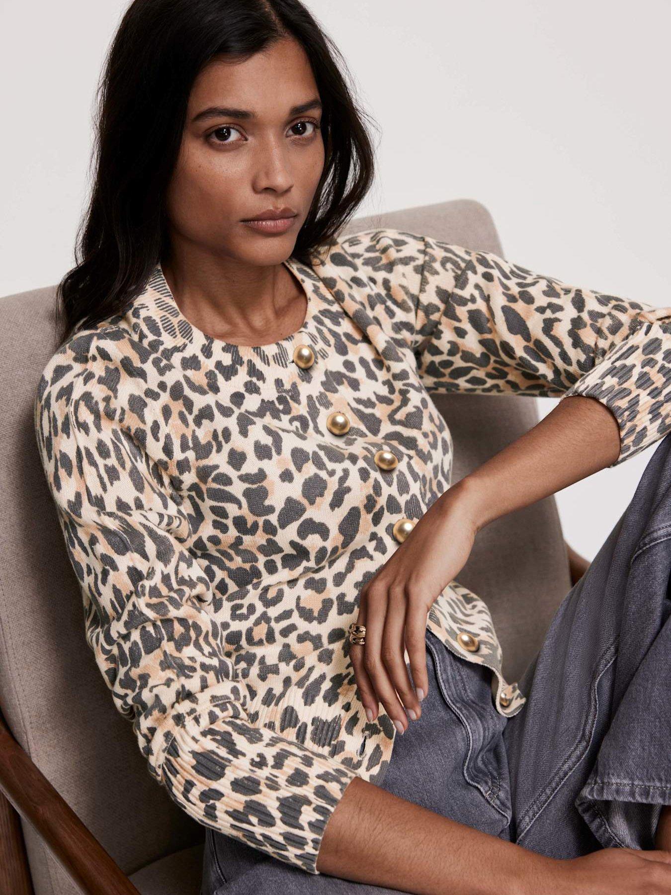 Leopard Knit Mint Velvet Grey Leopard Print Long Jumper Mint