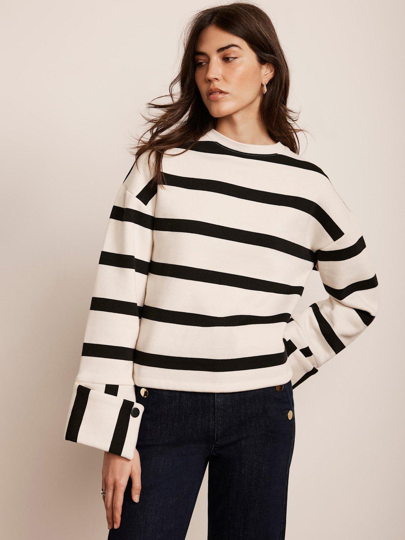 undefined Cream Striped Statement Cuff Sweatshirt - Navy