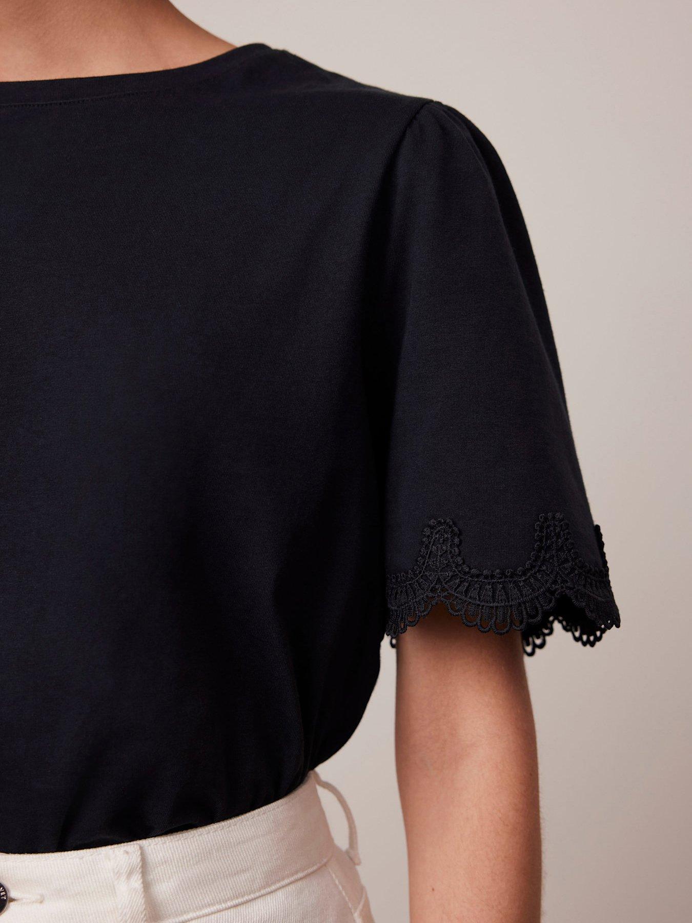 Image 3 of 5 of Mint Velvet Cotton Lace Trim T-Shirt - Navy
