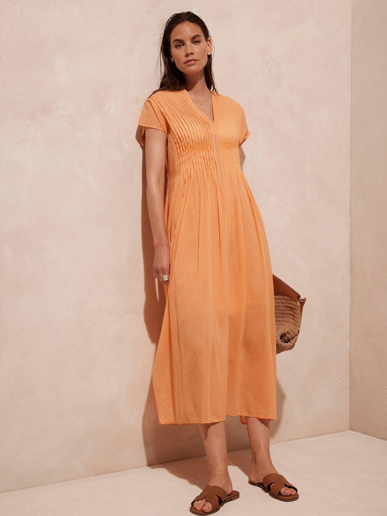 undefined Pleated Kaftan Maxi Dress - Orange