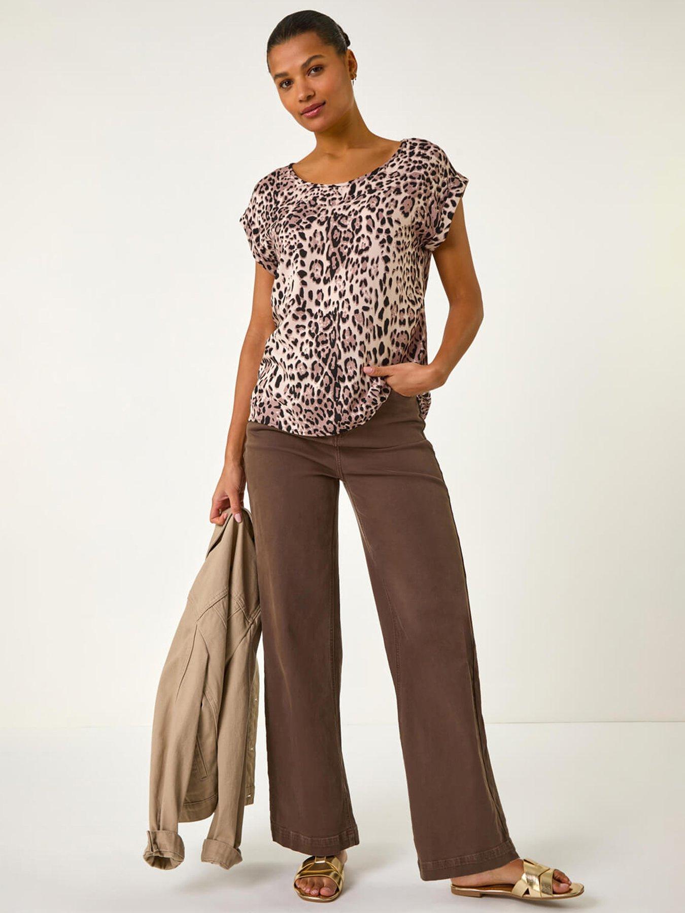Image 3 of 5 of Roman Animal Print Round Neck Top - Tan