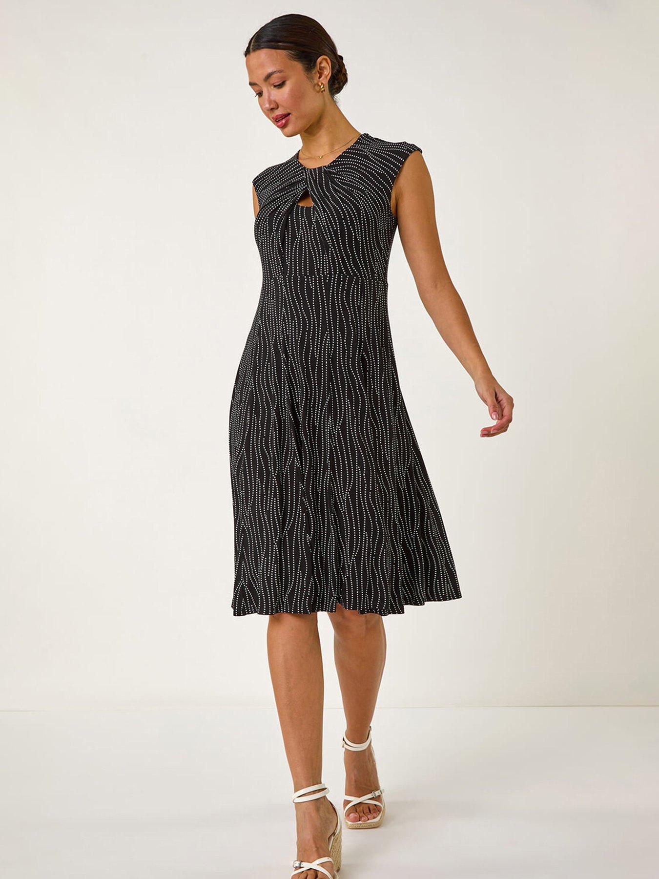 undefined Spot Print Twist Midi Dress - Black