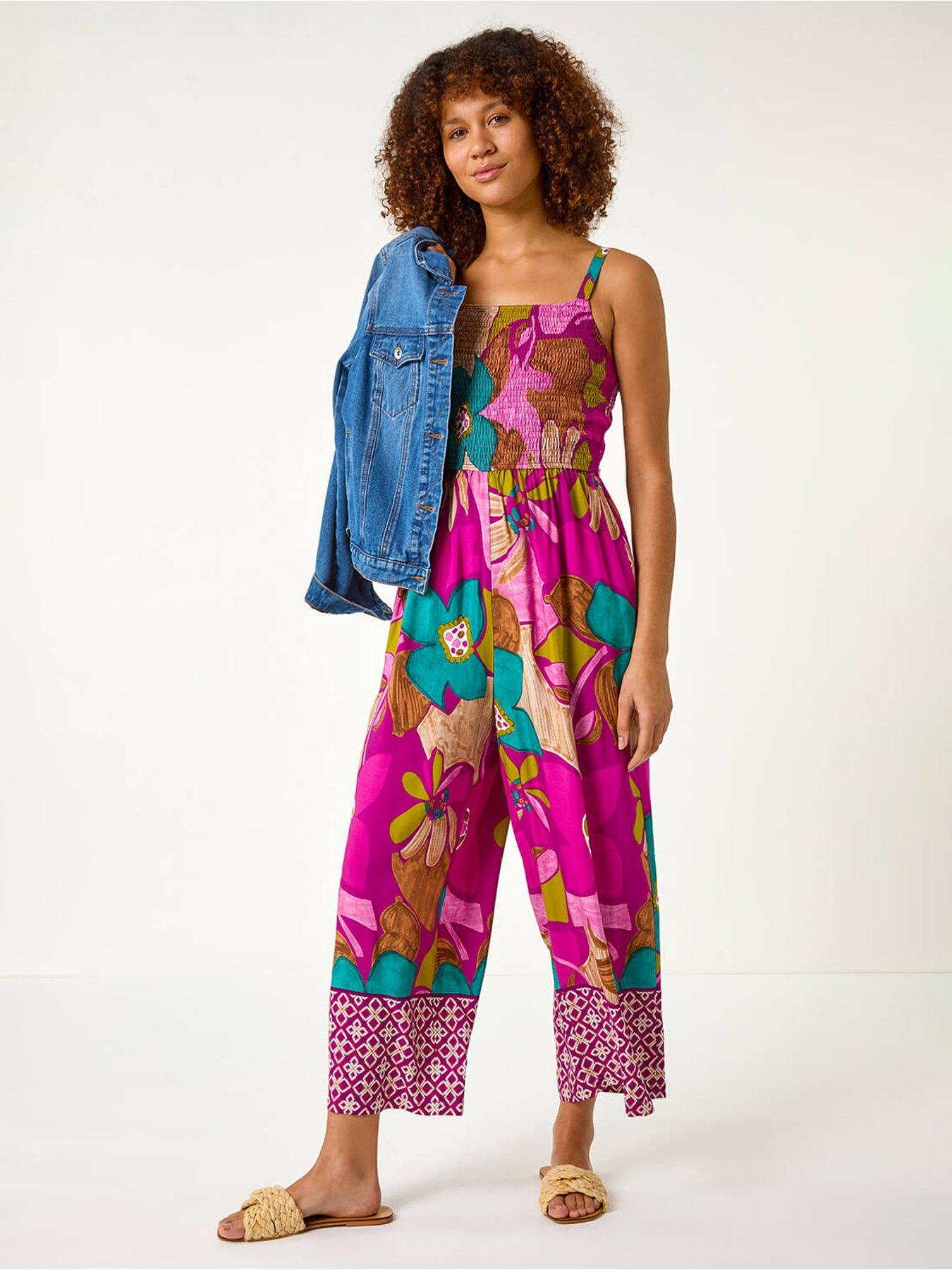 undefined Floral Border Frill Jumpsuit - Purple