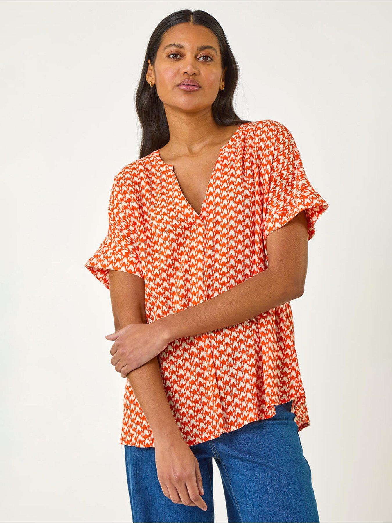 Roman Abstract Print Tunic Top - Orange