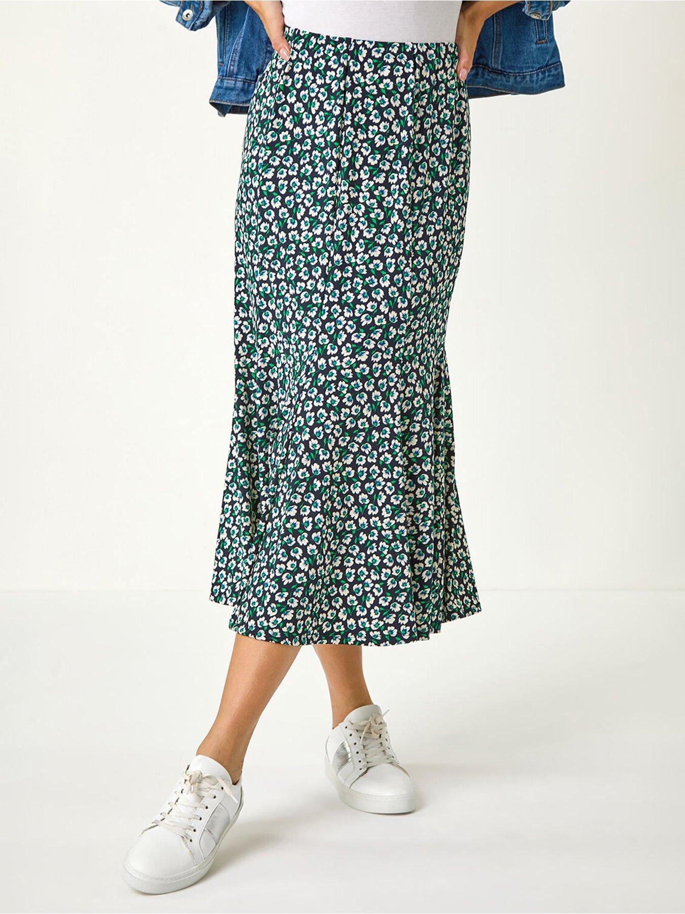 undefined Floral Print Panel Skirt - Navy