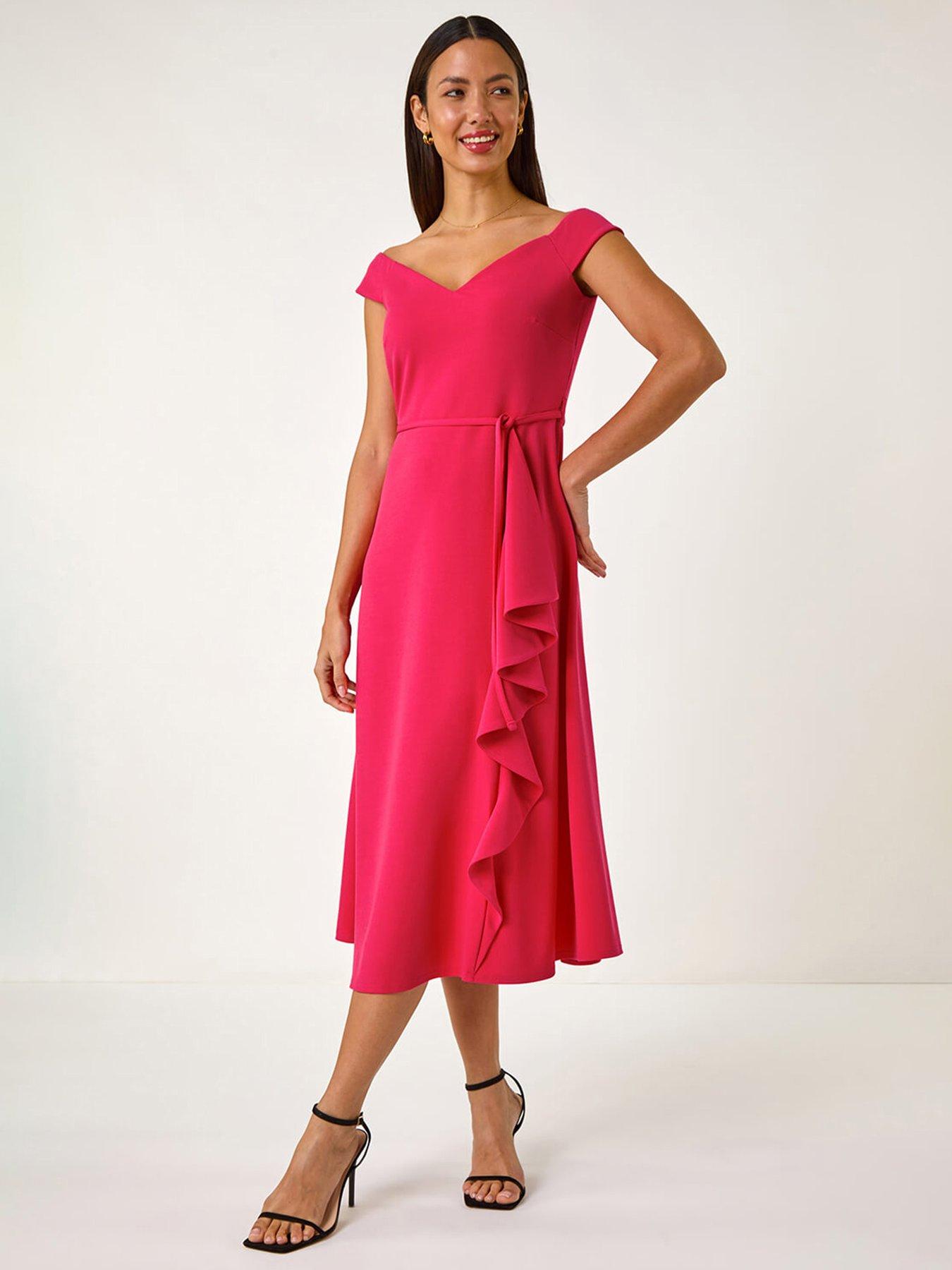 undefined Bardot Ruffle Wrap Dress - Cerise