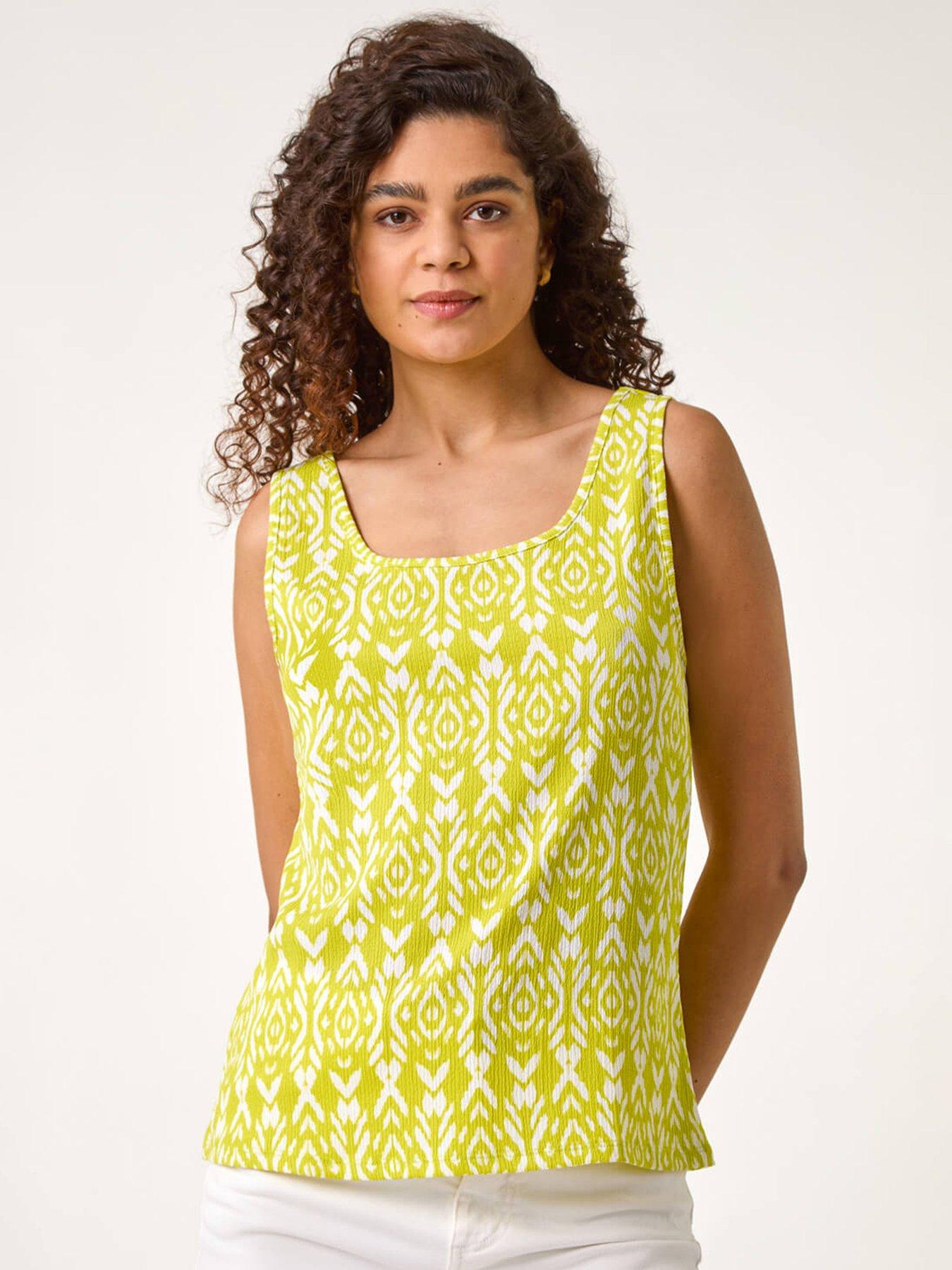 undefined Ikat Print Textured Vest Top - Lime
