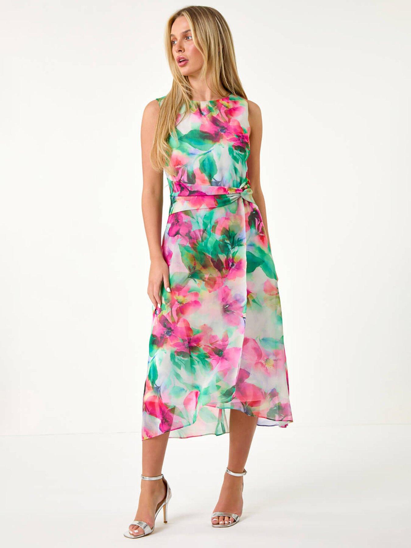 undefined Petite Floral Midi Wrap Dress - Pink