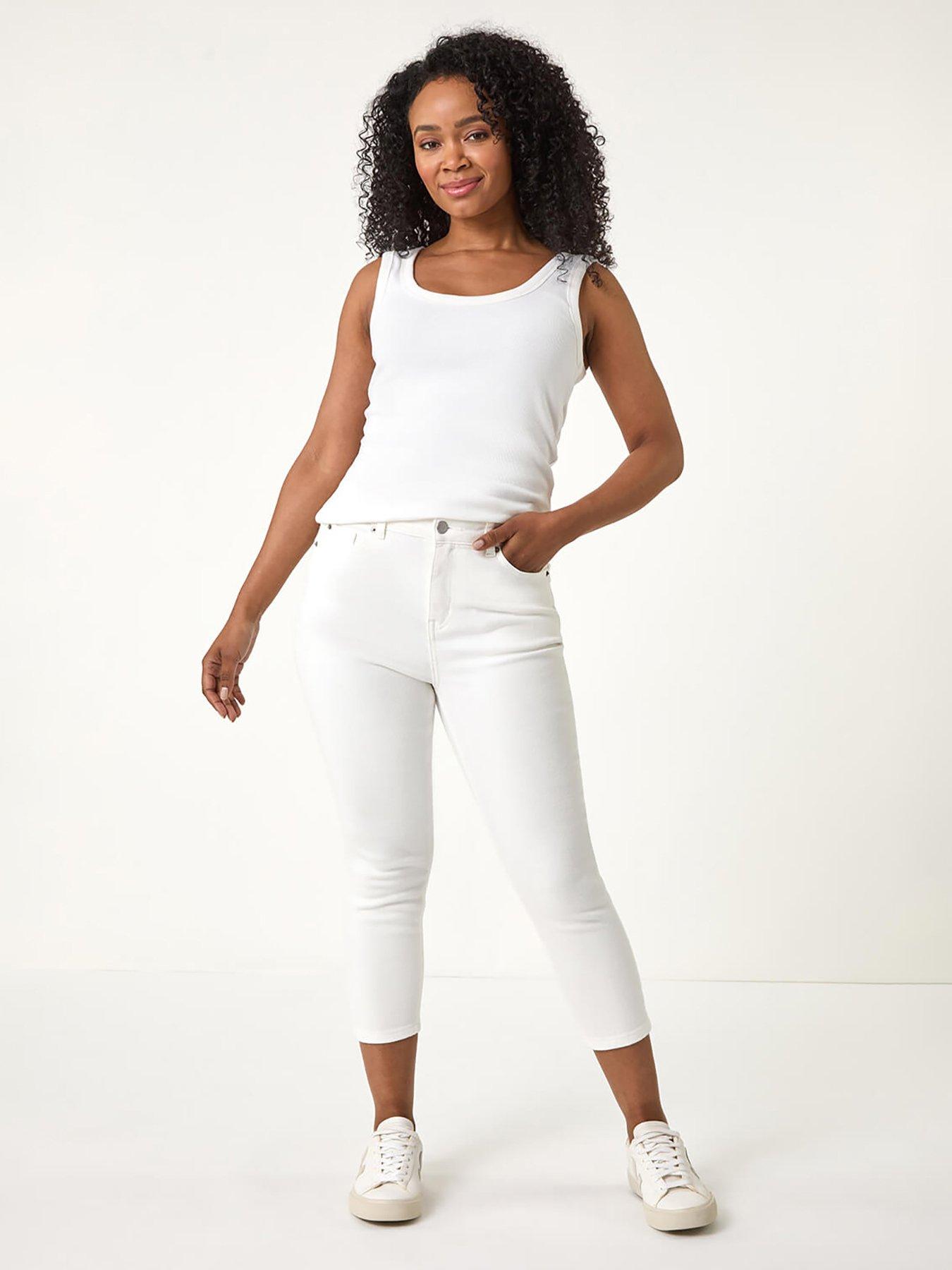 Image 3 of 5 of Roman Petite Slim Crop Stretch Jeans - White
