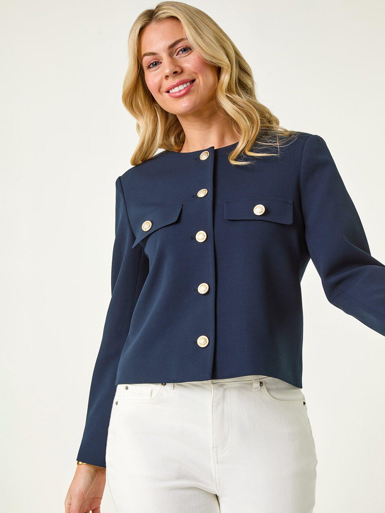 Image 1 of 5 of Roman Petite Button Fastening Jacket - Navy