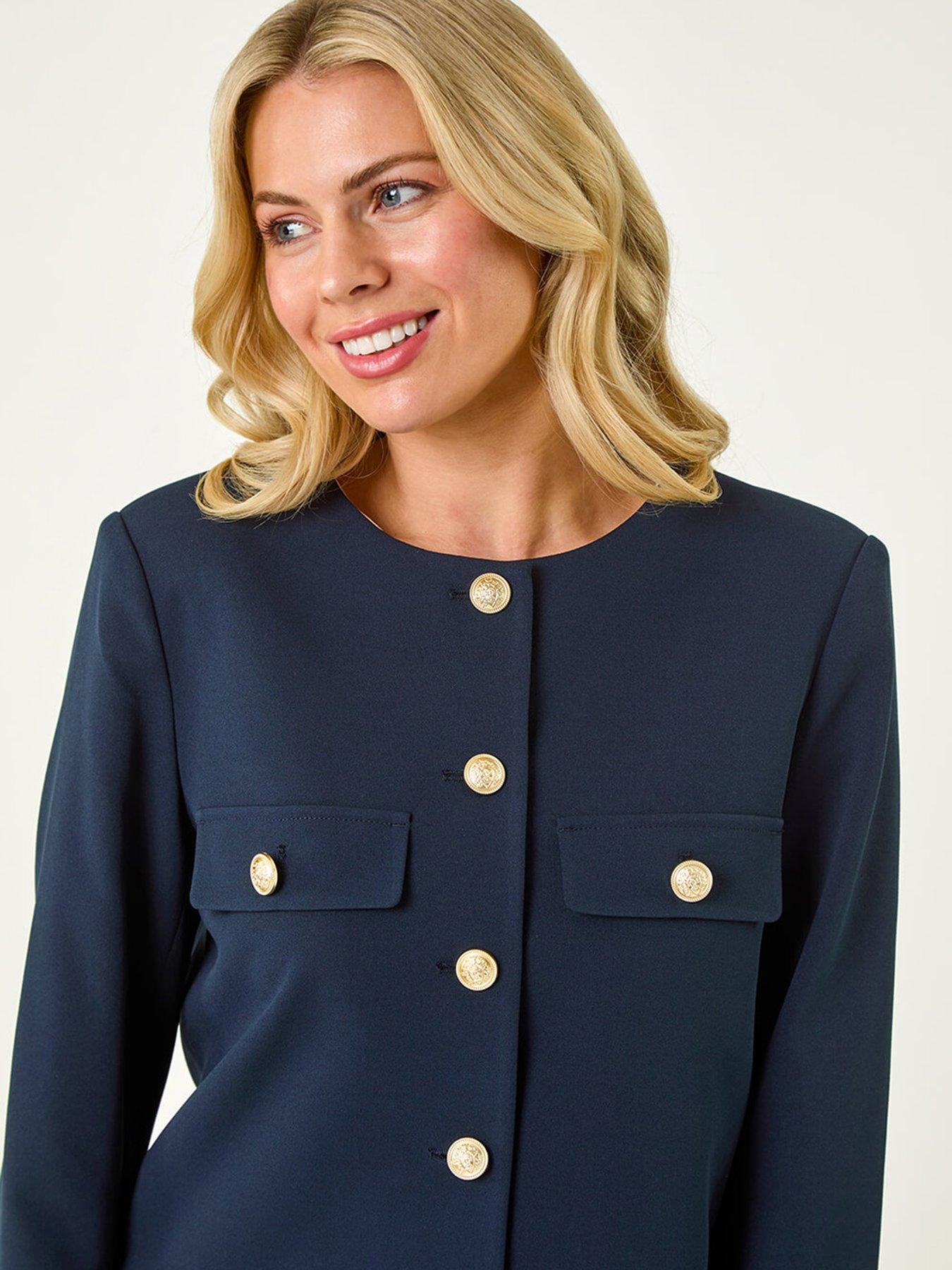 Image 4 of 5 of Roman Petite Button Fastening Jacket - Navy