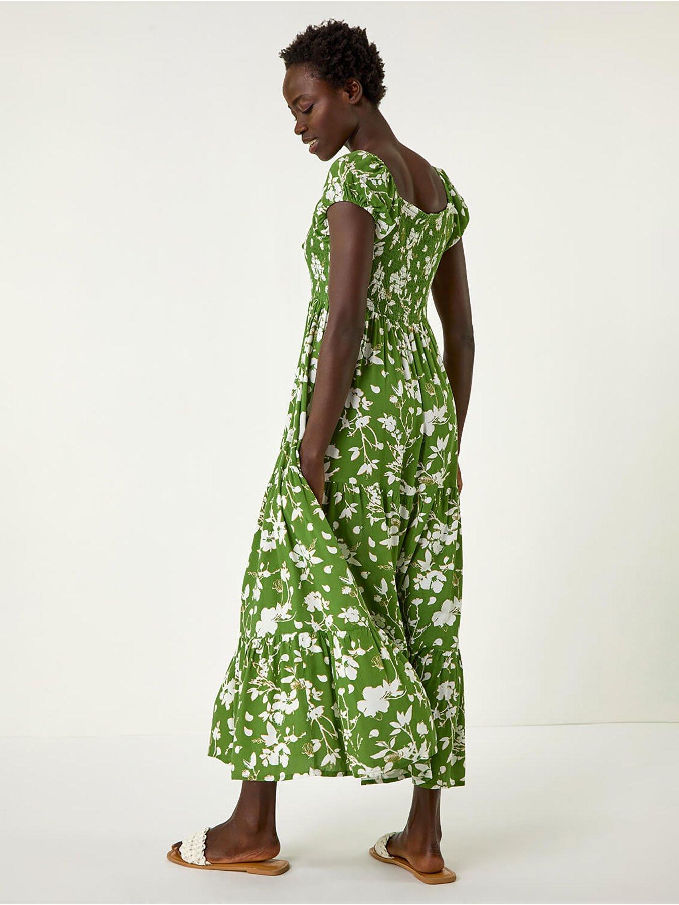 Image 2 of 5 of Roman Floral Print Tiered Maxi Dress - Green