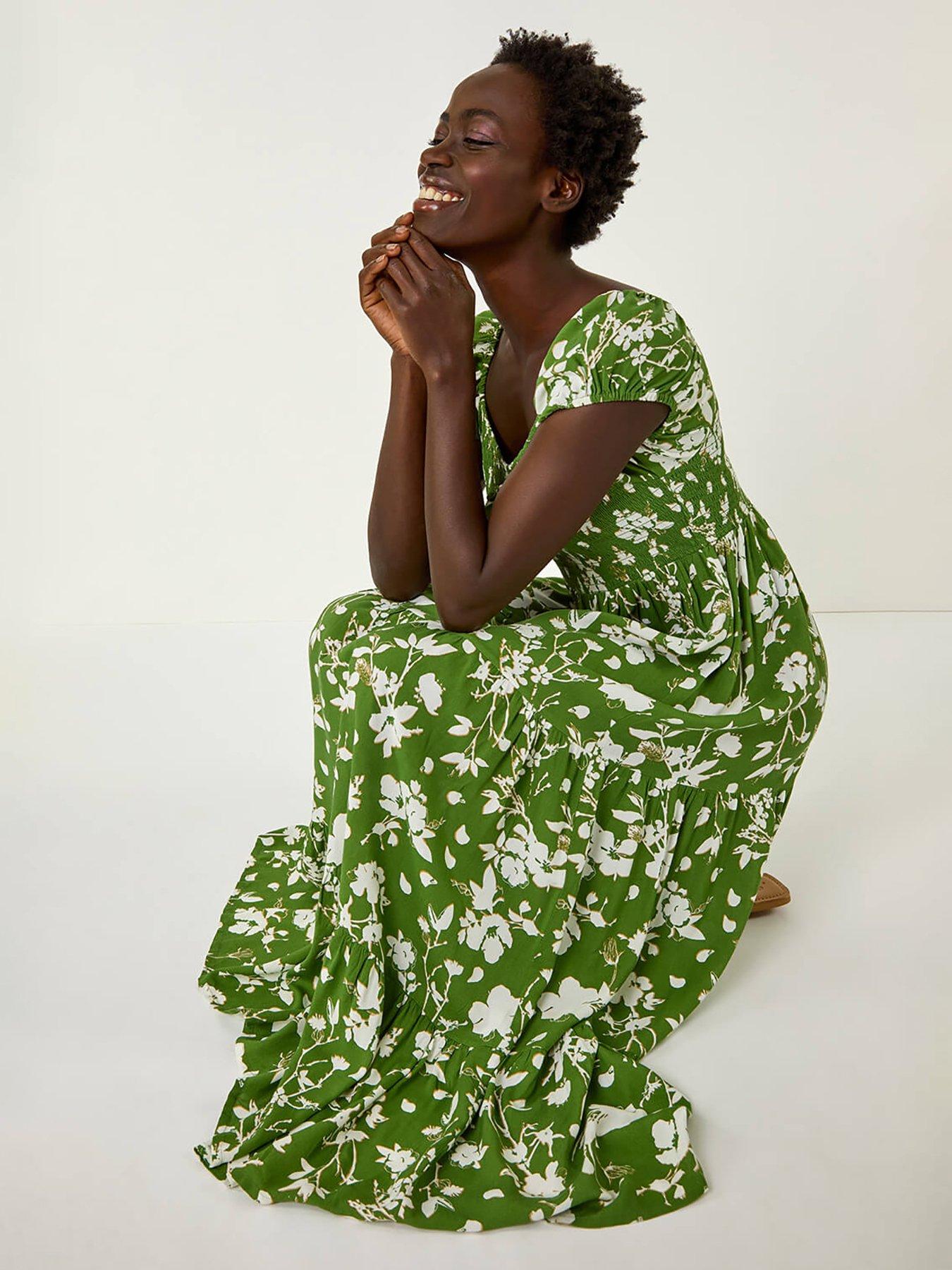 Image 4 of 5 of Roman Floral Print Tiered Maxi Dress - Green