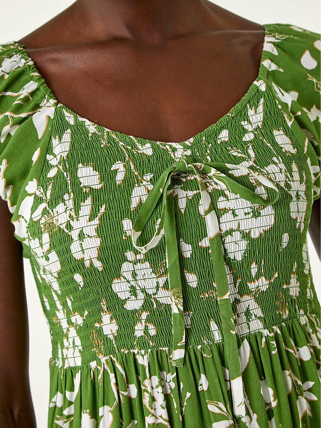 Image 5 of 5 of Roman Floral Print Tiered Maxi Dress - Green