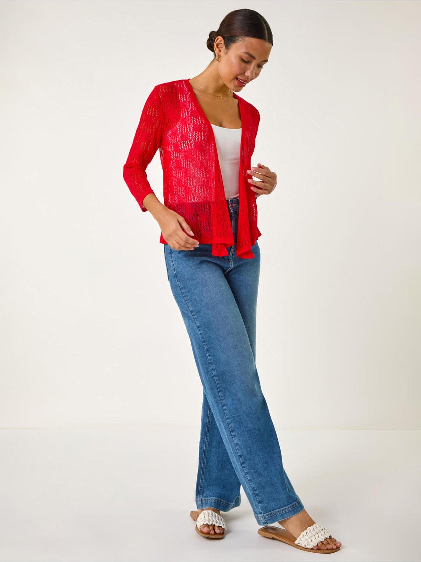 Roman Textured Light Knit Shrug - Red | Very