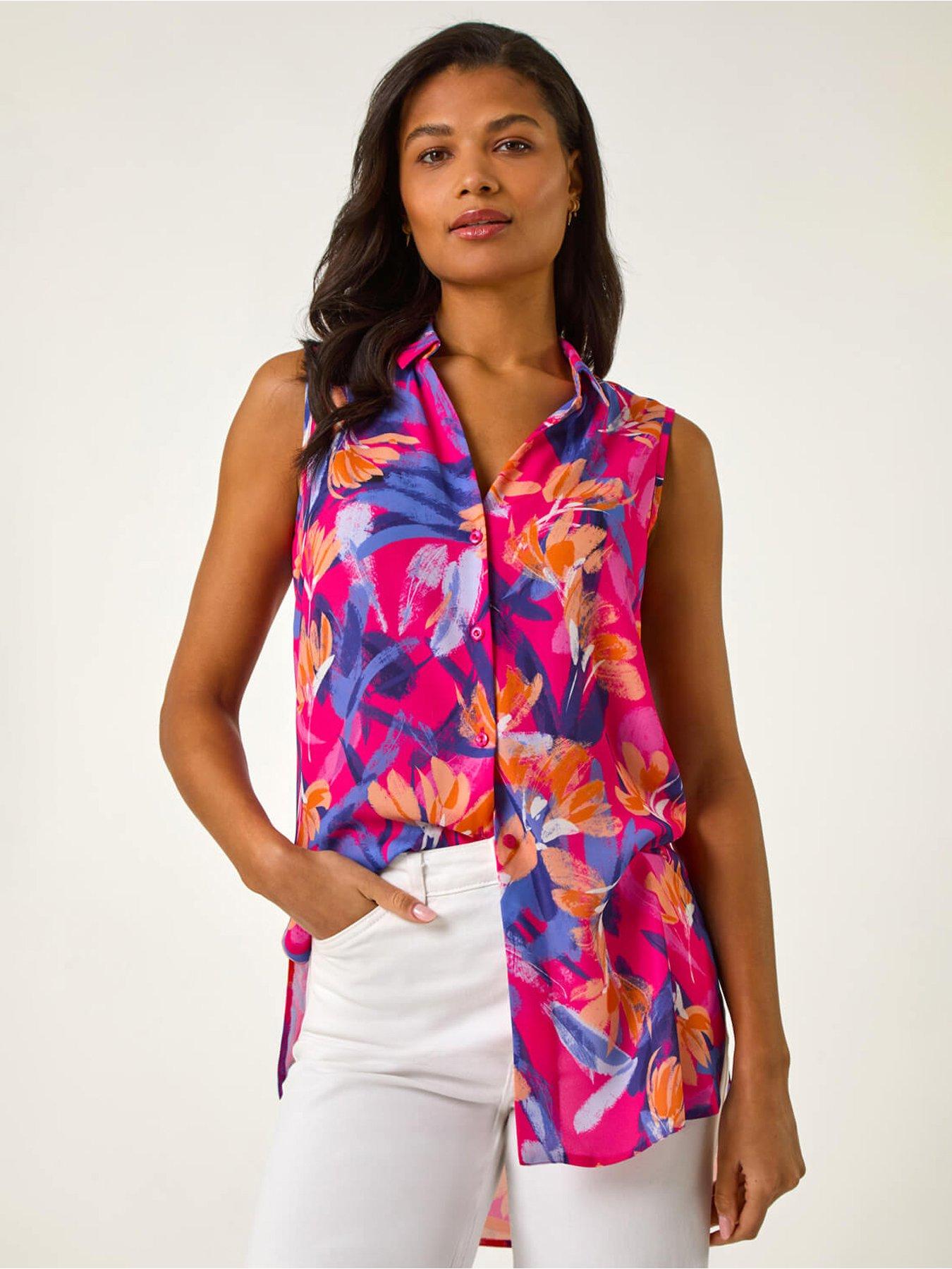 undefined Floral Print Sleeveless Blouse - Pink
