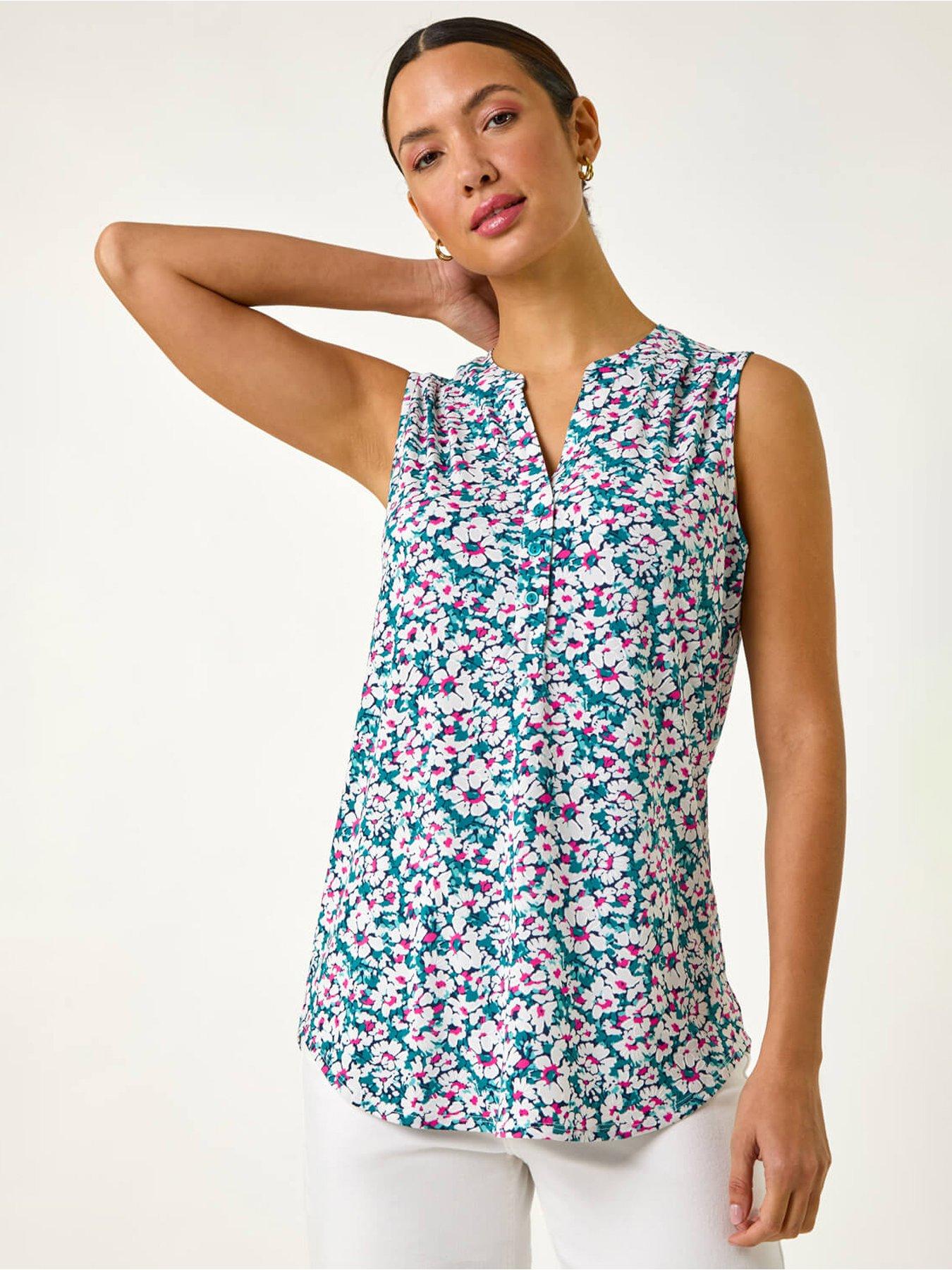 Image 1 of 5 of Roman Textured Floral Print Vest Top - Pink