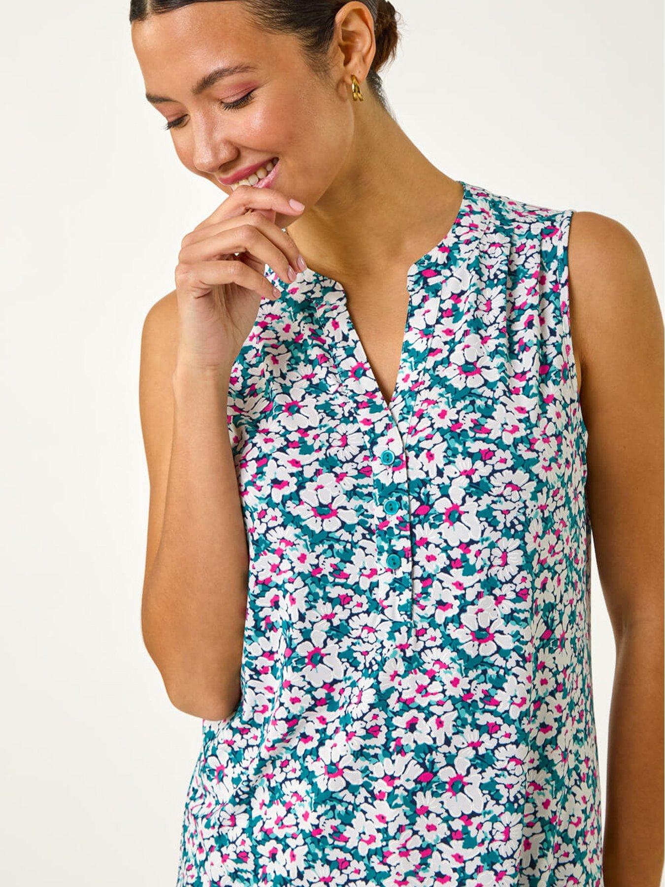 Image 4 of 5 of Roman Textured Floral Print Vest Top - Pink
